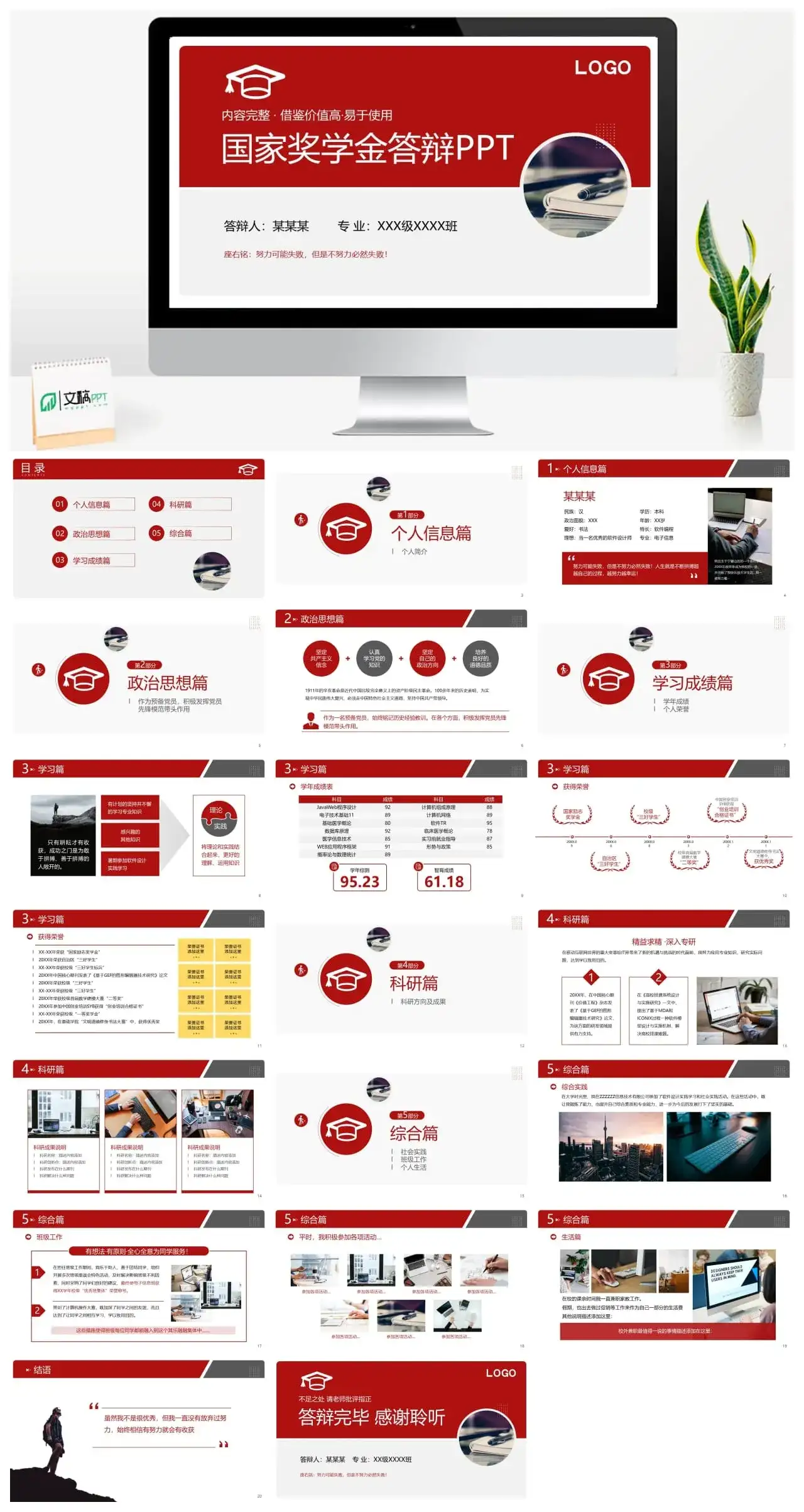 国家奖学金答辩PPT内容完整PPT