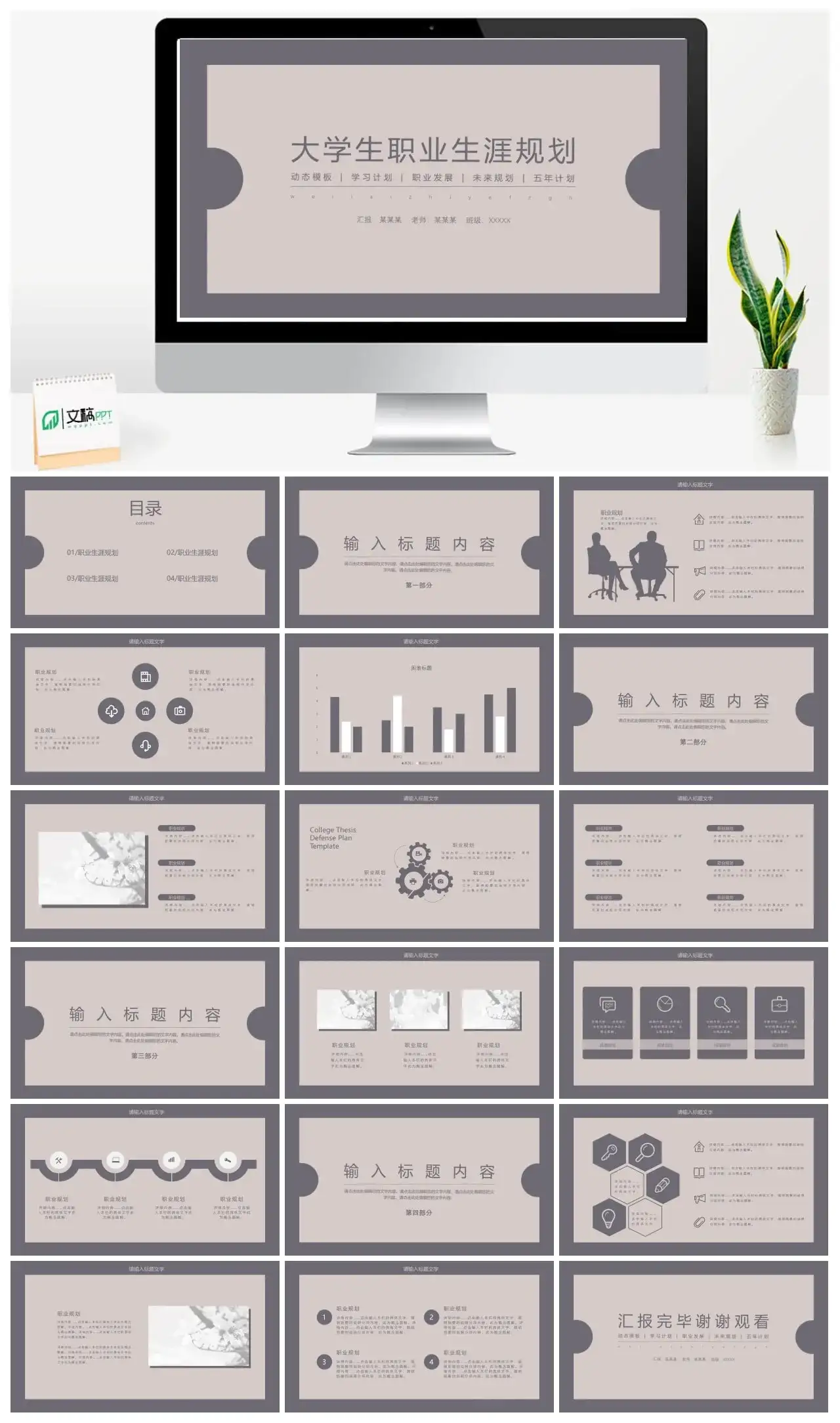 单色调大学生职业生涯规划PPT