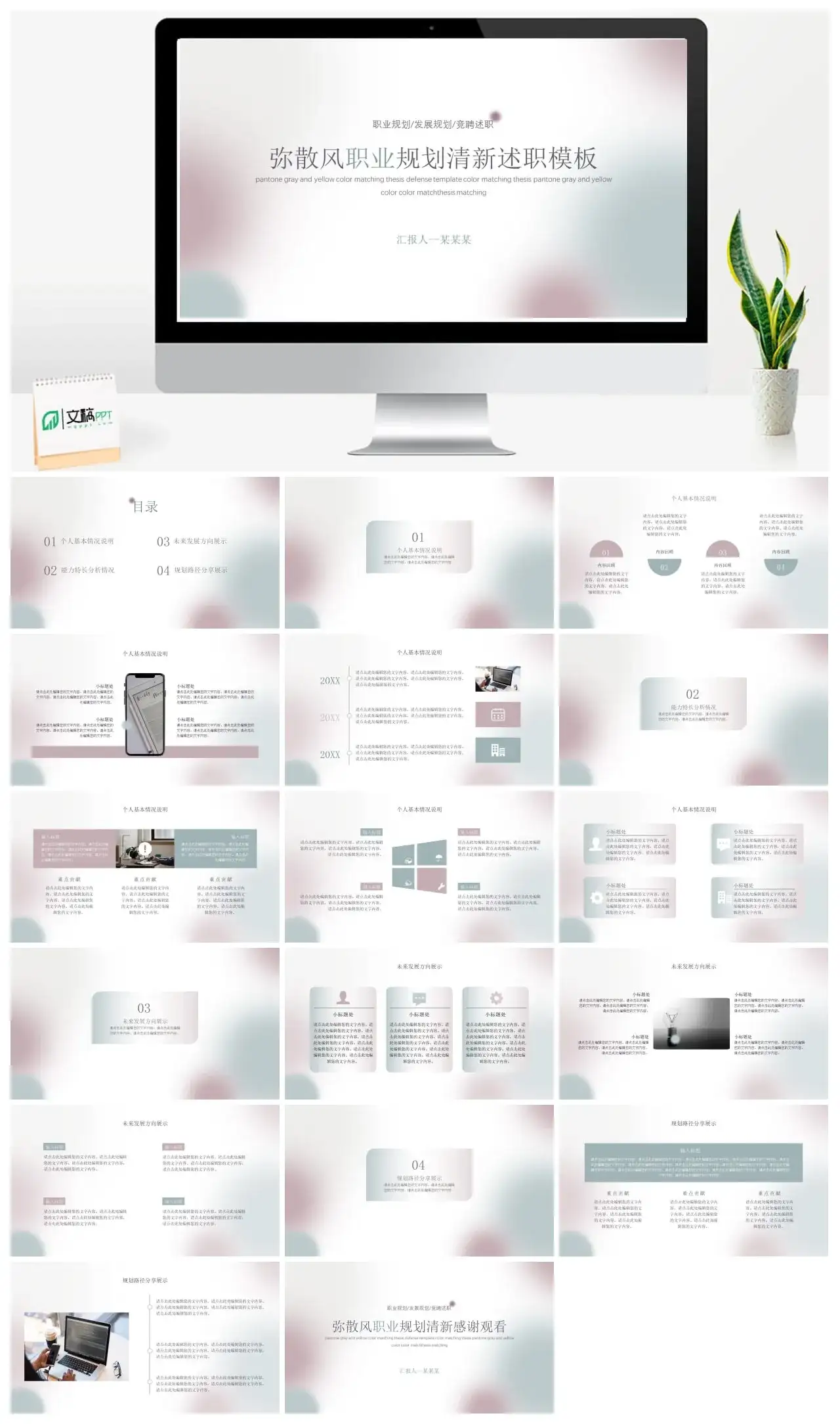弥散风职业规划清新述职模板PPT