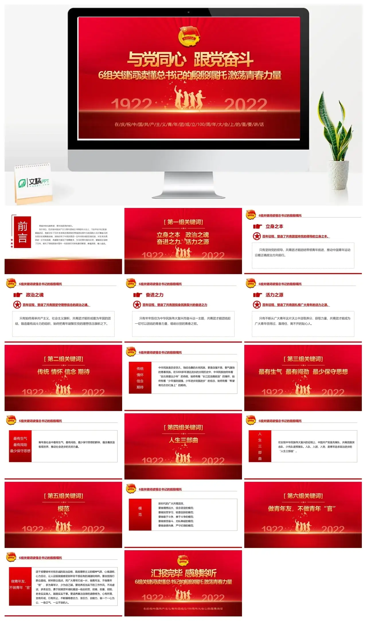 成立100周年大会重要讲话解读PPT6组关键词读懂青春力量团课课件