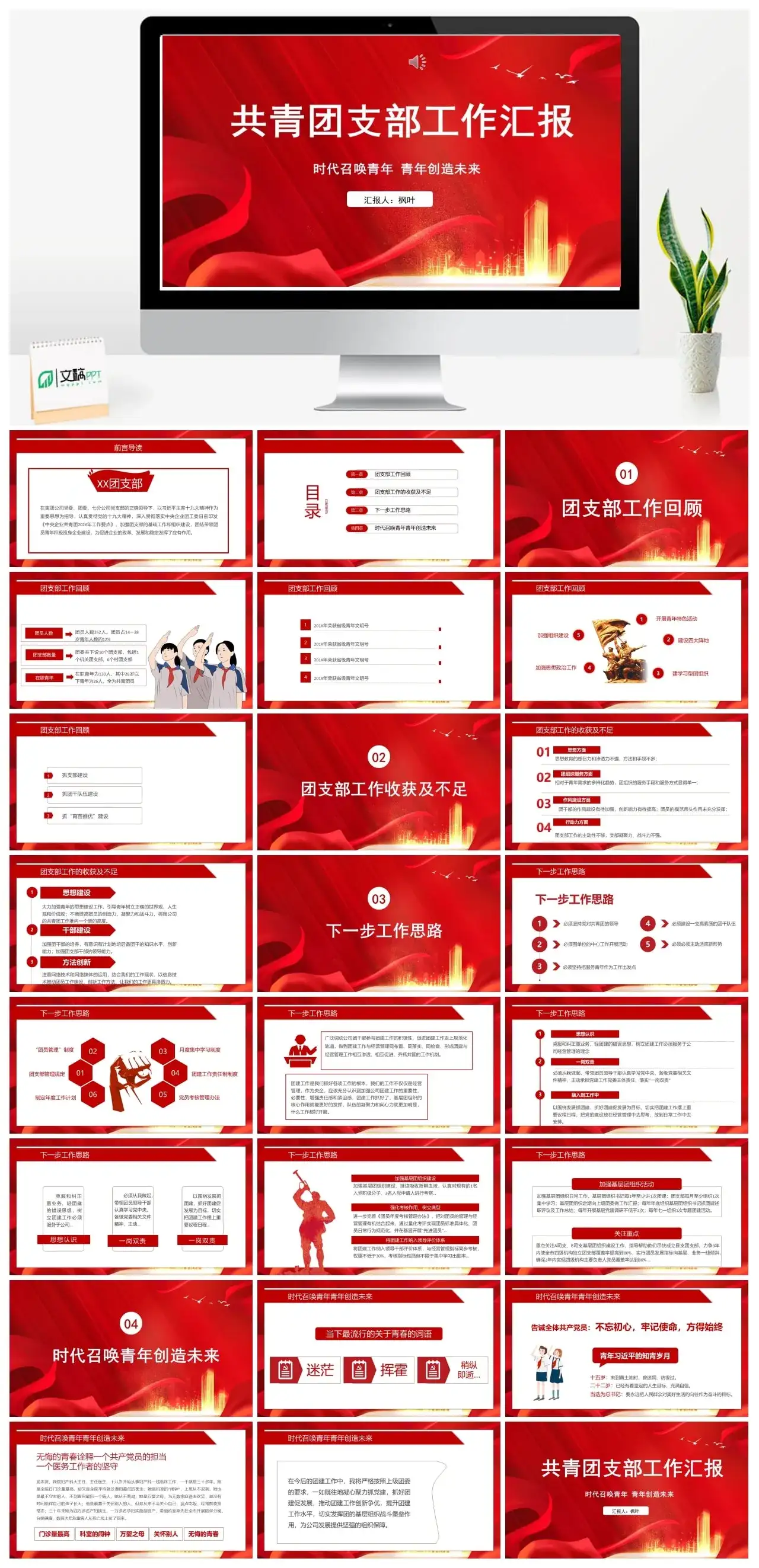 共青团支部工作汇报PPT模板