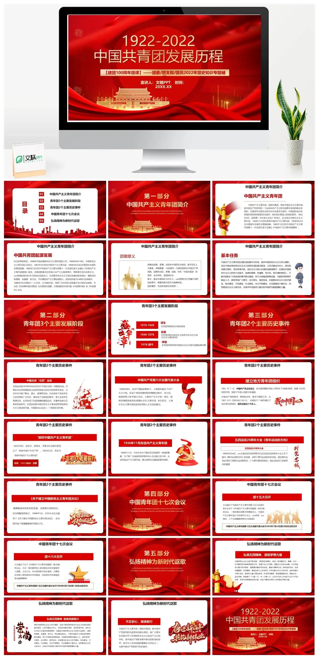 红色建团100周年团课中国共青团发展历程动态PPT模板