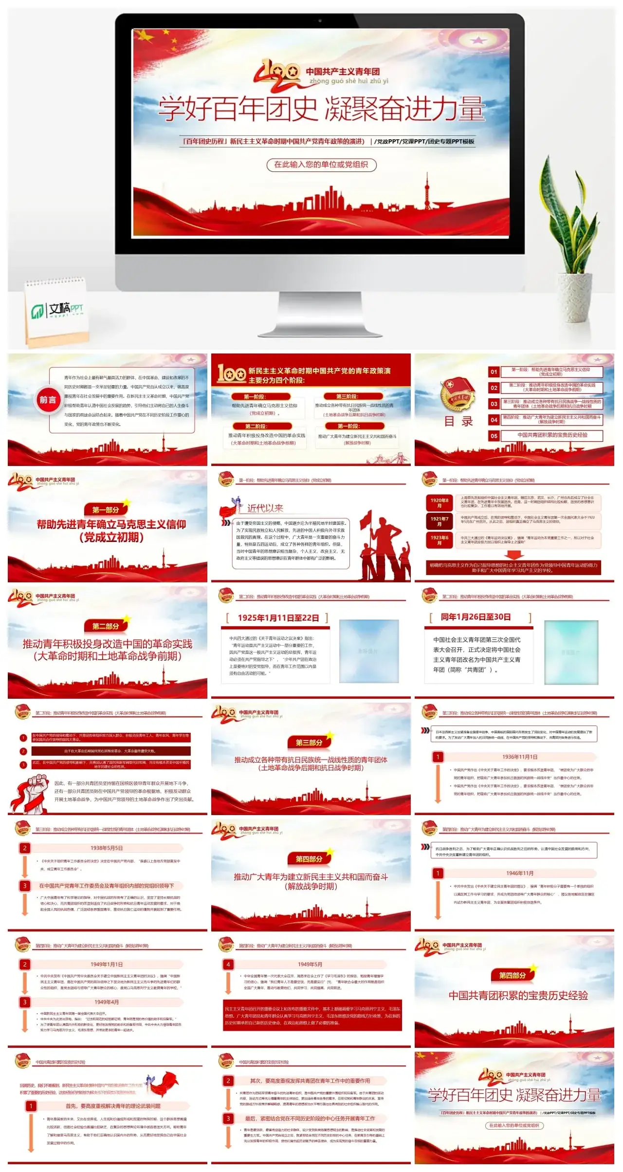 建党节建党100周年七一「百年大党历程」新民主主义革命时期中国共产党青年政策的演进PPT模板