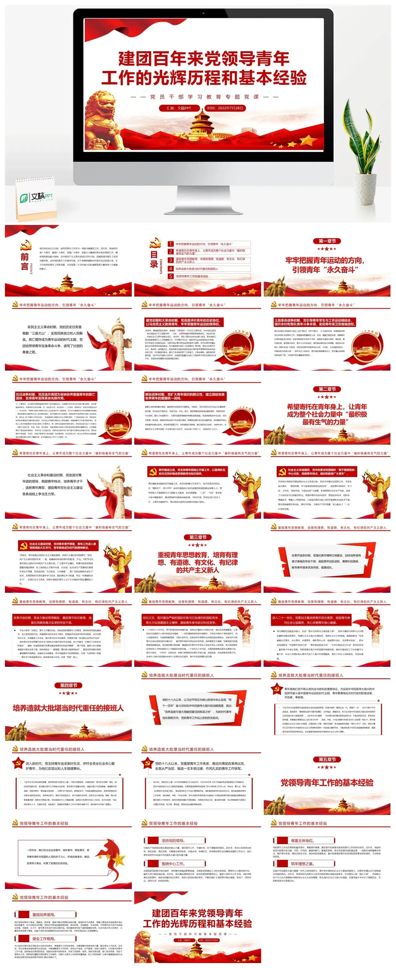 建团百年来党领导青年工作的光辉历程和基本经验PPT课件模板