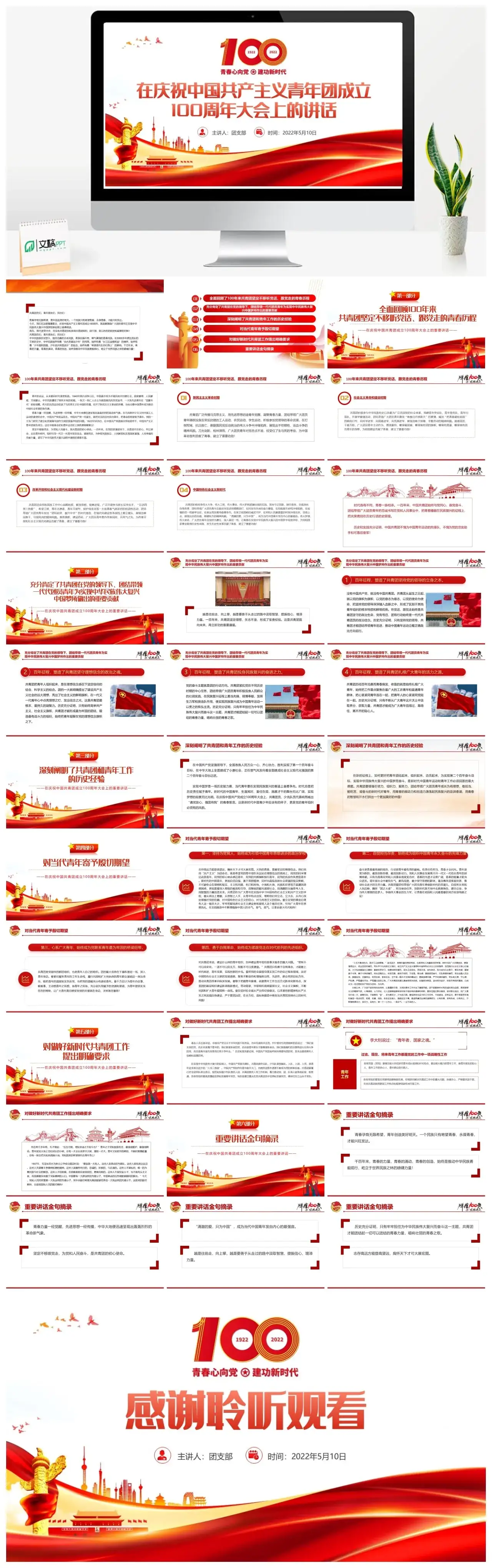 青年团成立100周年大会上的讲话精神解读团课课件PPT模板