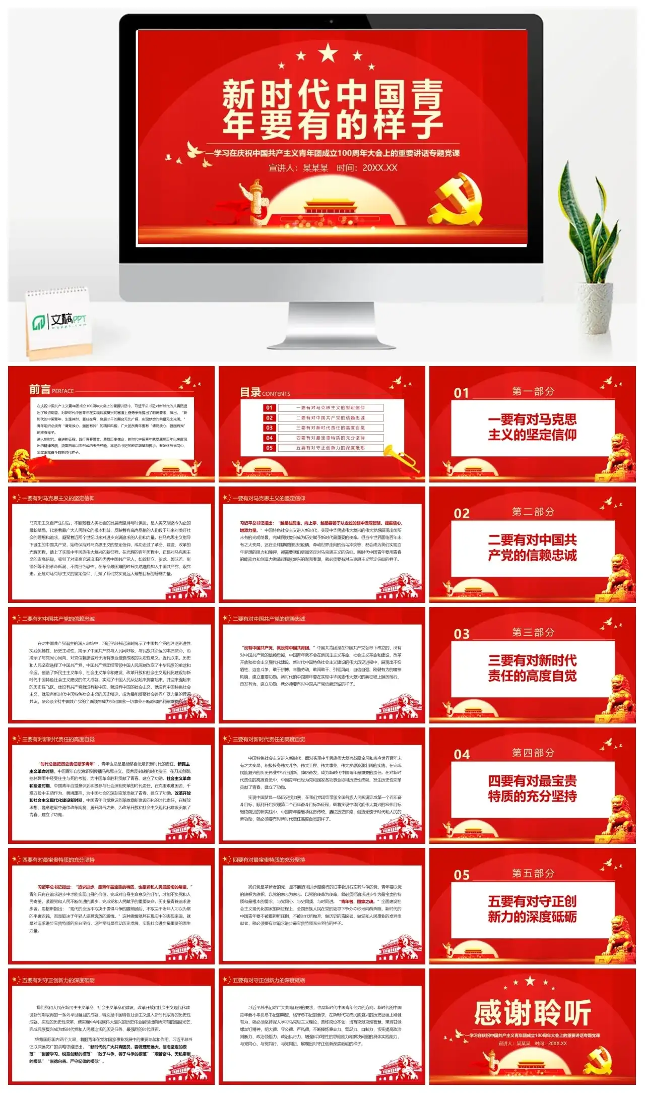 新时代中国青年要有的样子PPT学习在庆祝100周年大会上的重要讲话课件模板