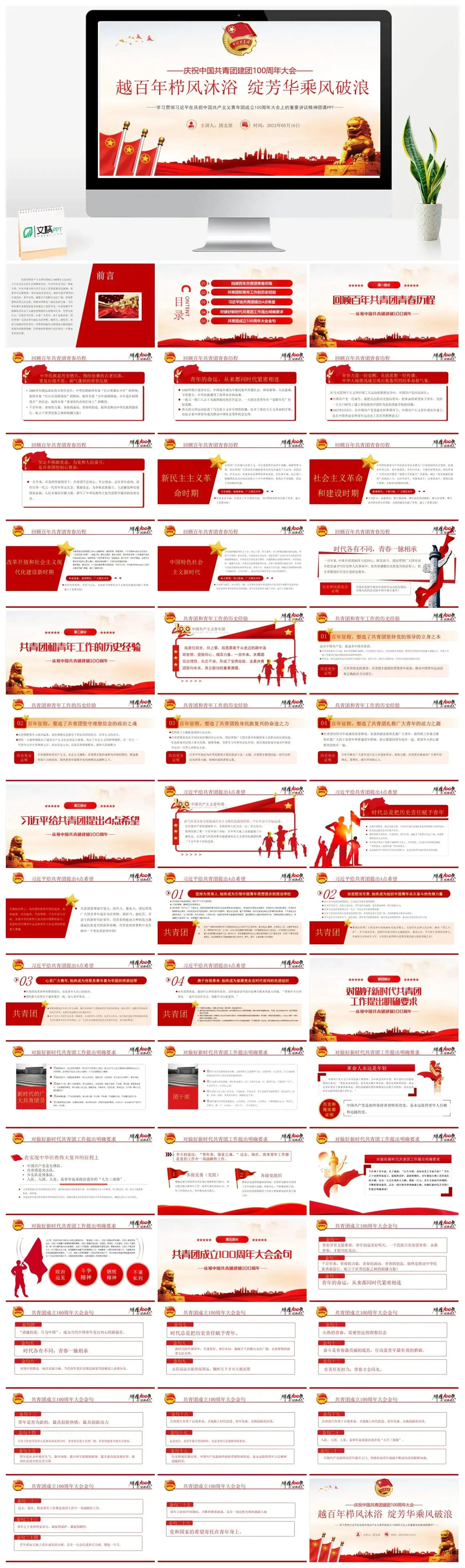 学习青年团成立100周年大会上的重要讲话精神团课课件PPT模板