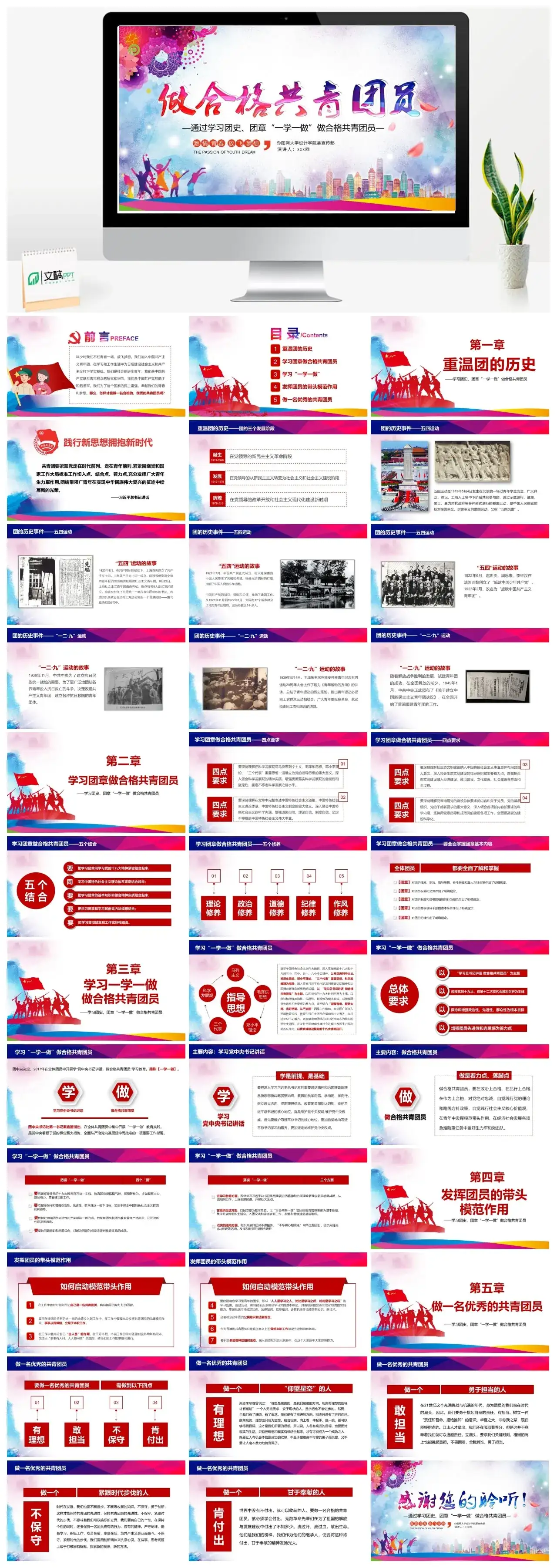通过学习团史团章一学一做做合格共青团员PPT模板