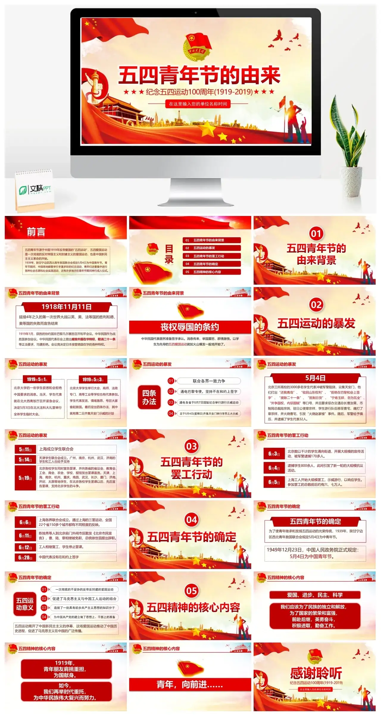 五四青年节的由来PPT模板