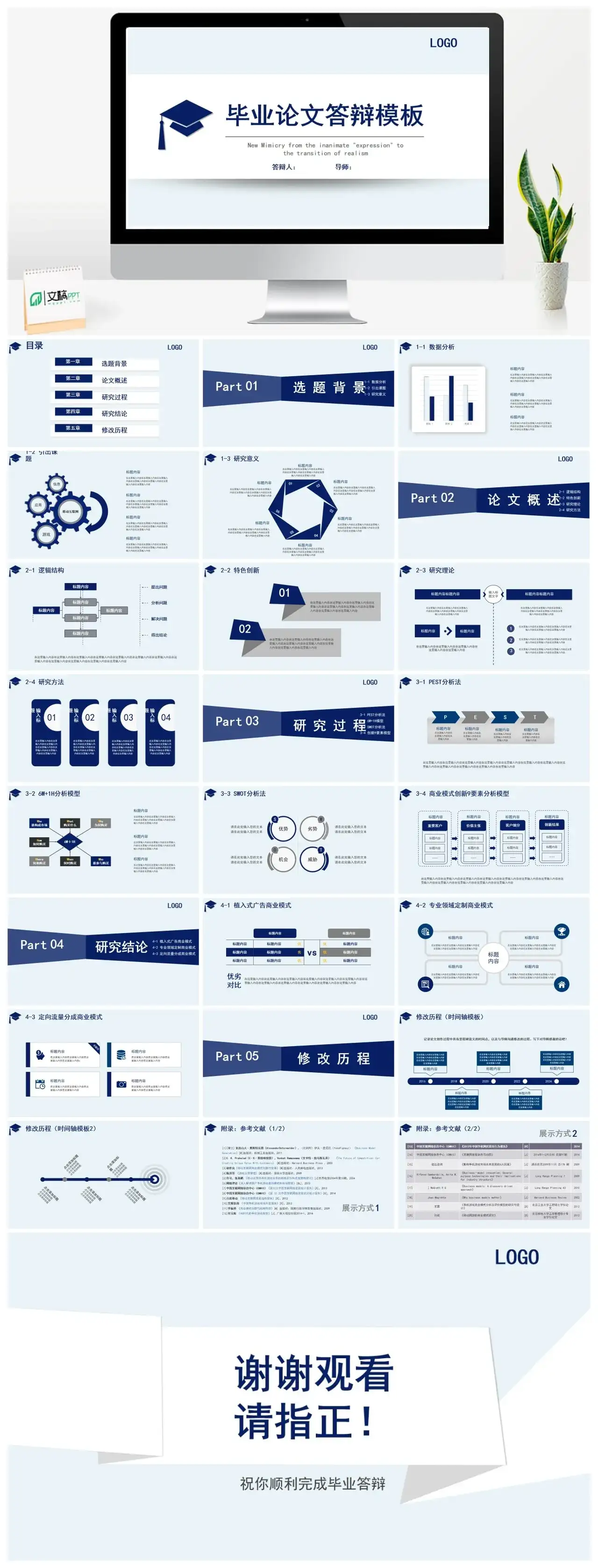 蓝色大气毕业论文答辩模板PPT