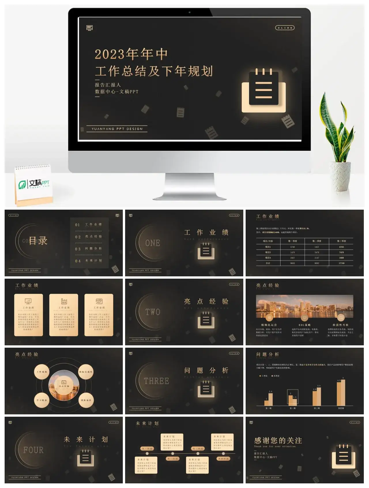 2023黑金商务风年中工作总结及下年规划PPT模板