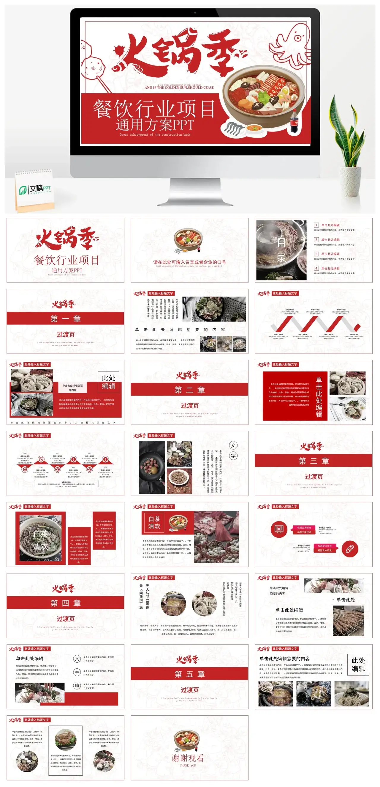 火锅季餐饮行业创业公司介绍商业融资计划书PPT模板