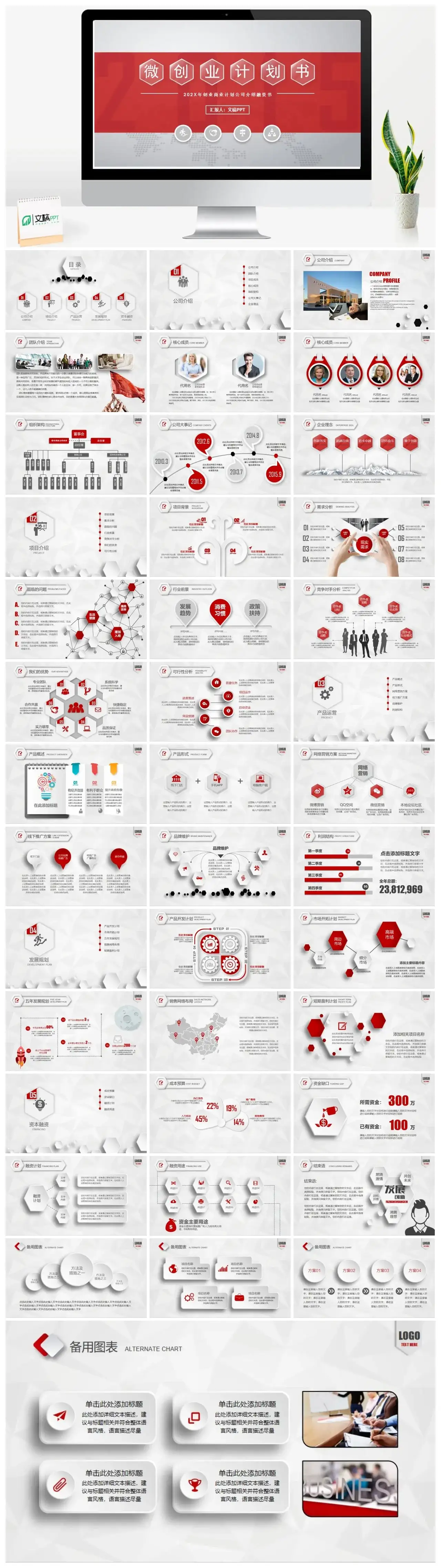 红色扁平化公司介绍商业融资计划书PPT模板