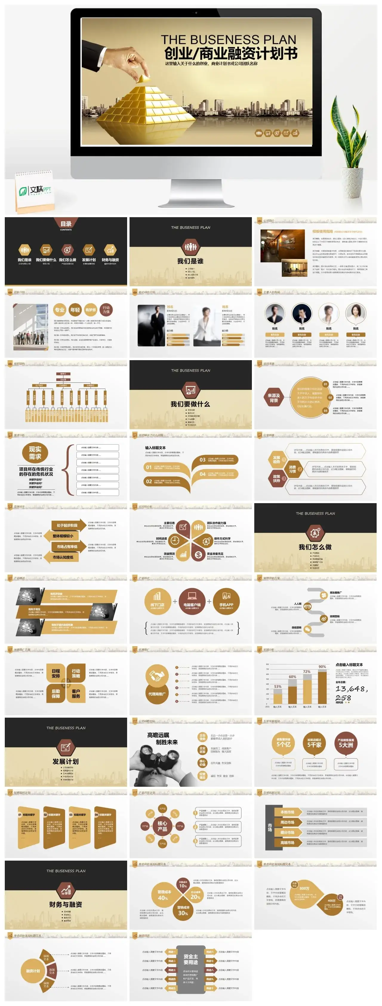 金色商务大气公司企业介绍商业融资计划书PPT模板