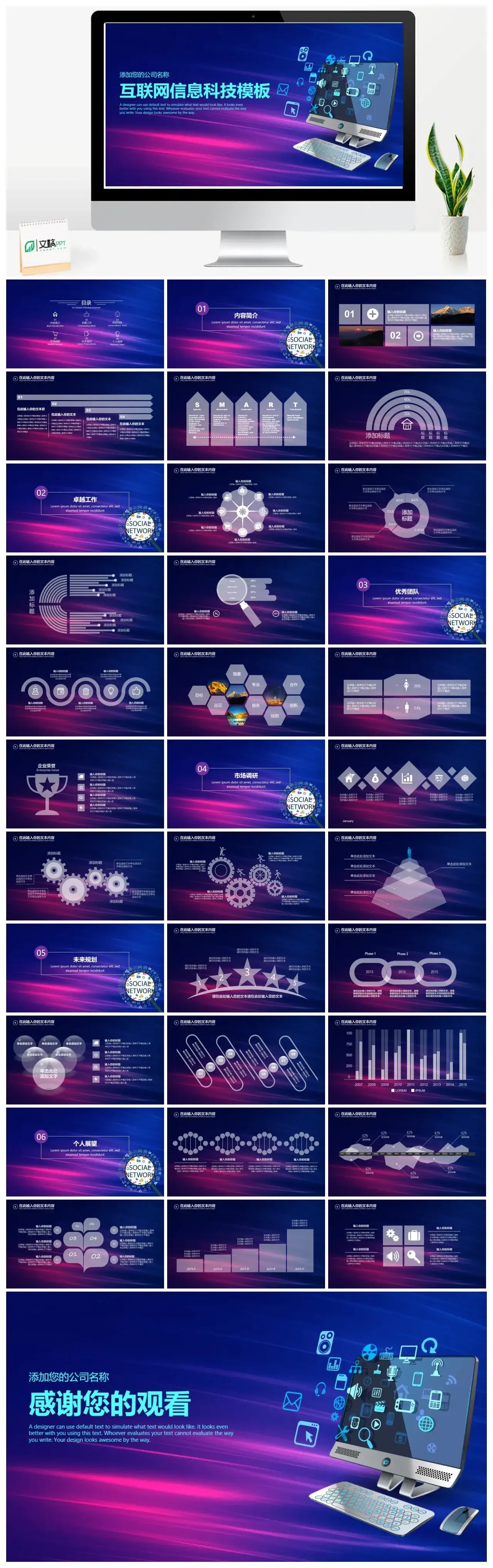 互联网电子商务科技感创业计划书大数据云计算PPT模板