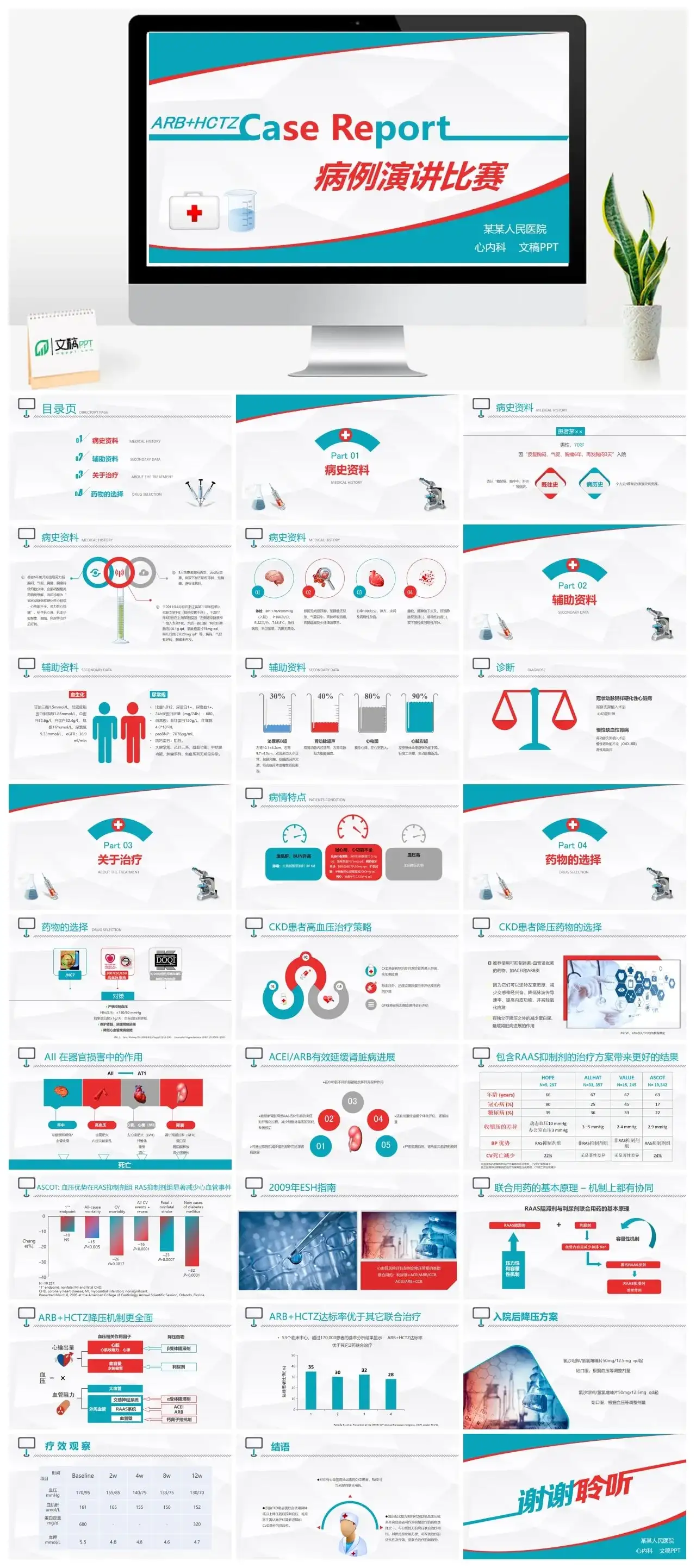 简洁大气红蓝病例演讲比赛PPT