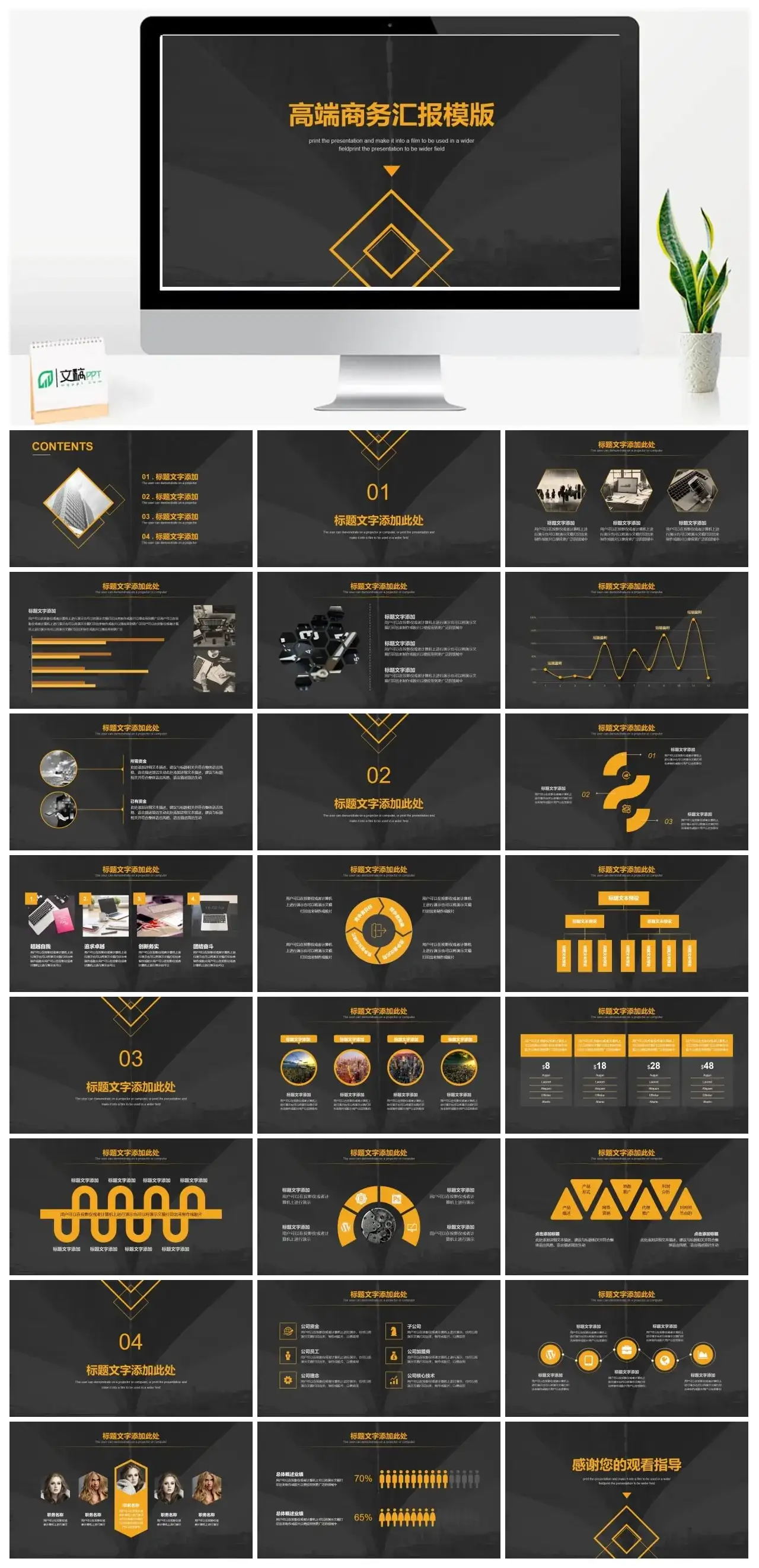 简约黑橙配色商务汇报PPT模板