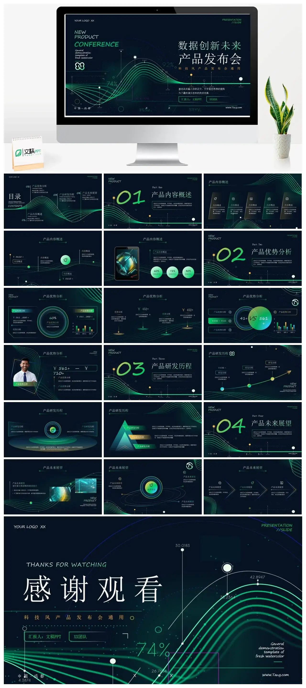 科技商务风产品介绍数据分析项目竞品合作PPT模板