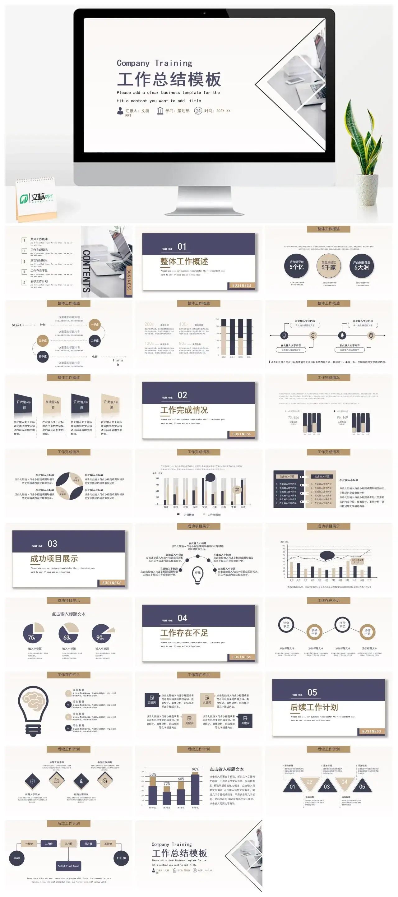 蓝黄高端商务工作总结汇报通用PPT模板