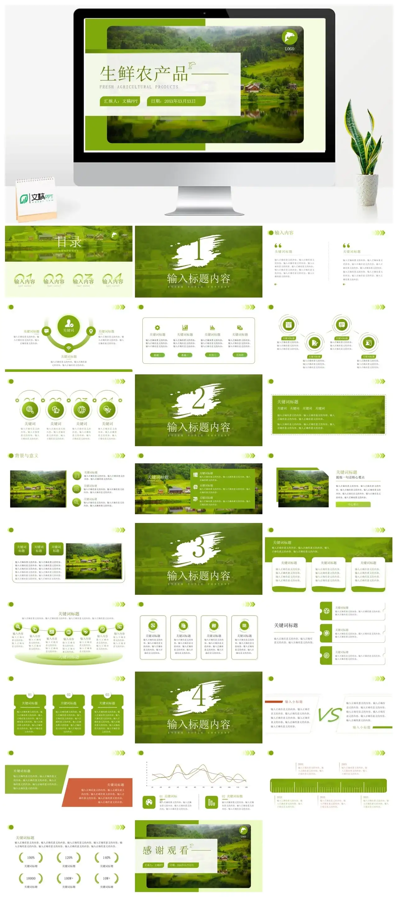 自然绿简约风生鲜农产品介绍乡村振兴创业简介PPT模板