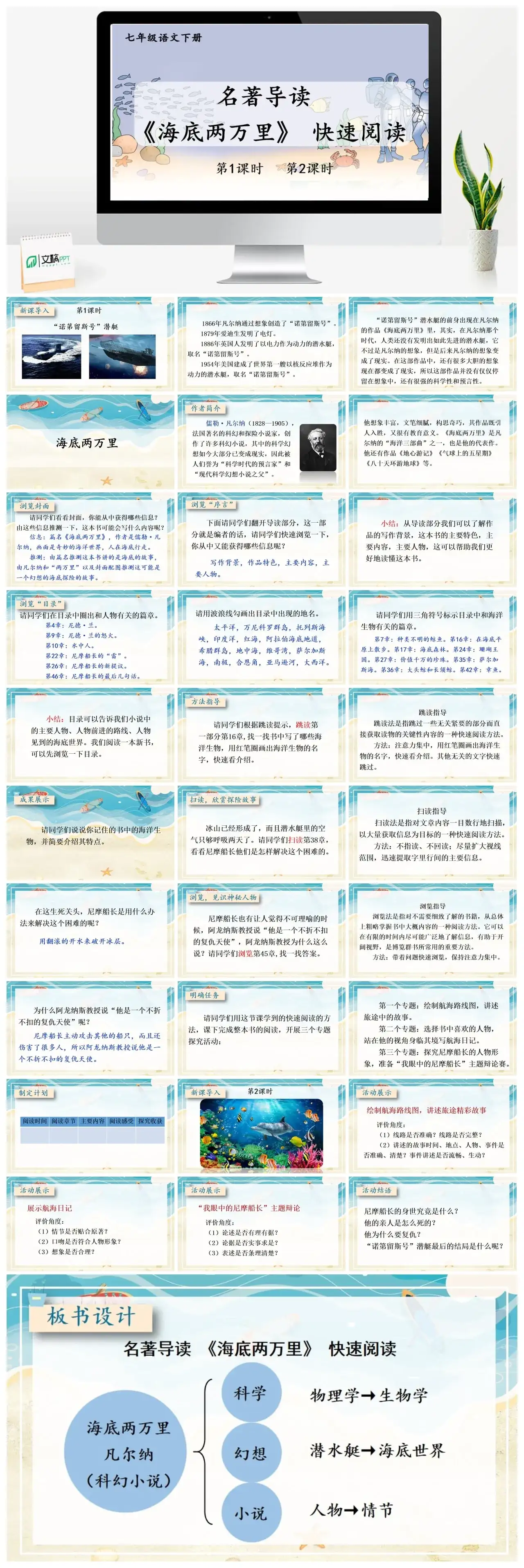 七年级语文下册课件三第六单元名著导读《海底两万里》快速阅读
