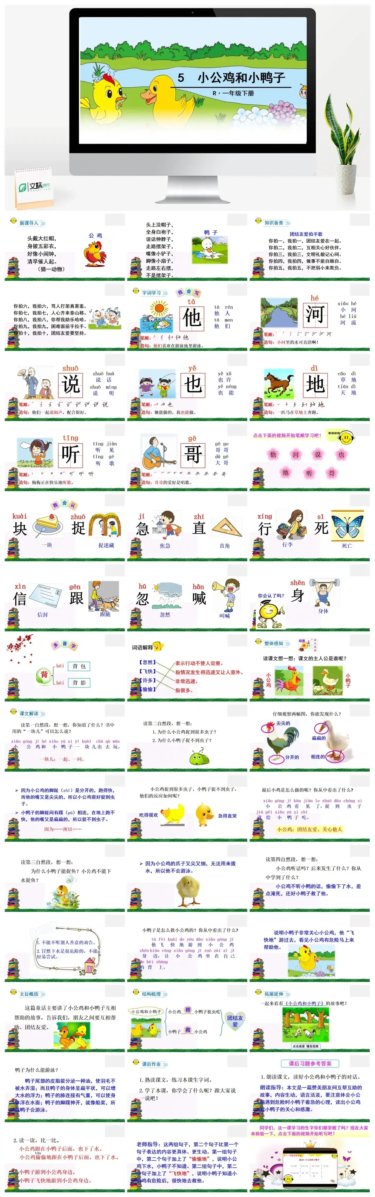 一年下册课件PPT课件二第三单5小公鸡和小鸭子