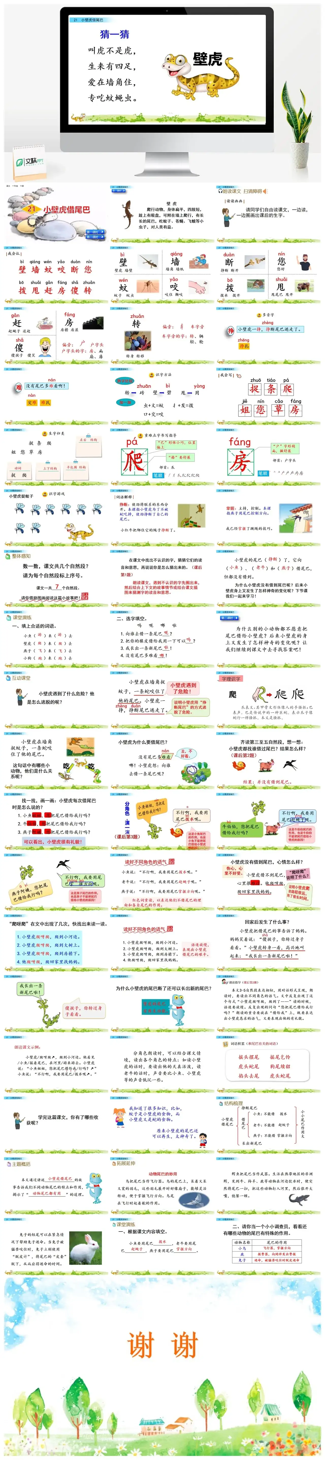 一年下册课件PPT课件三第八单21小壁虎借尾巴