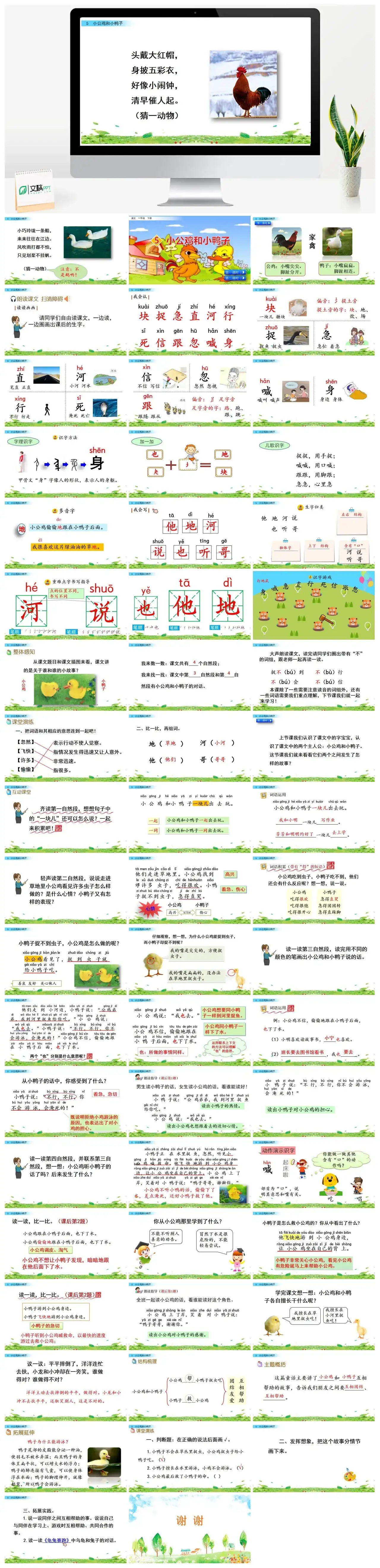 一年下册课件PPT课件三第三单5小公鸡和小鸭子