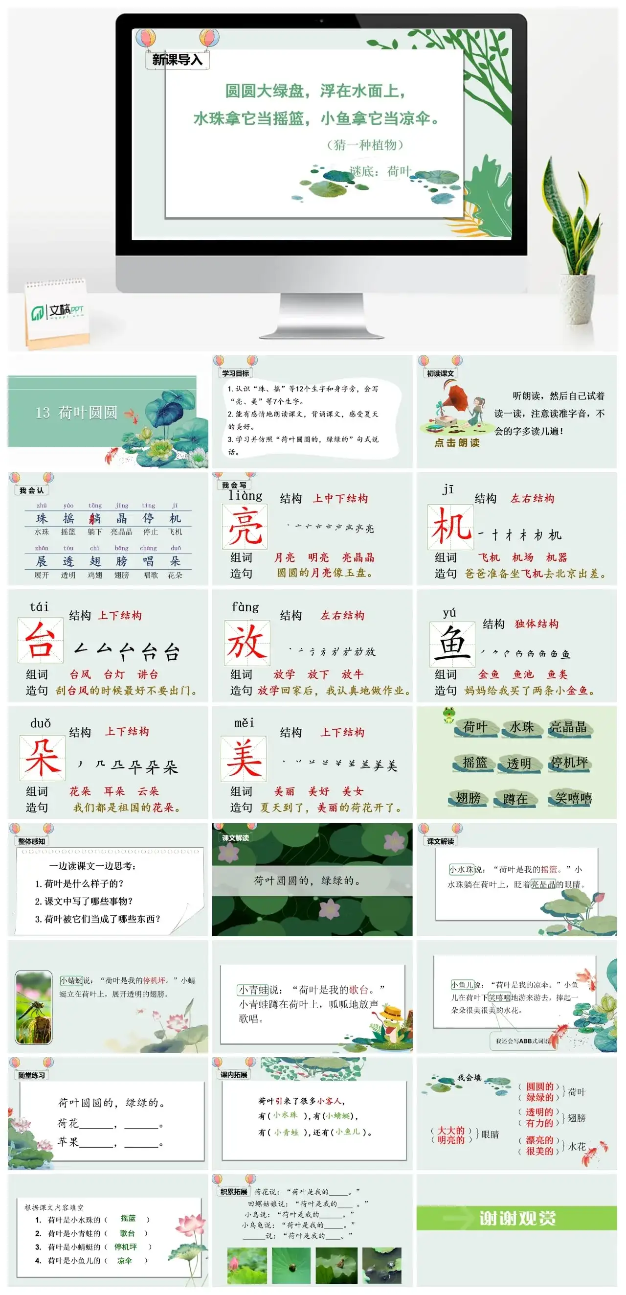 一年下册课件PPT课件四第六单（精品·课堂教学课件）13荷叶圆圆