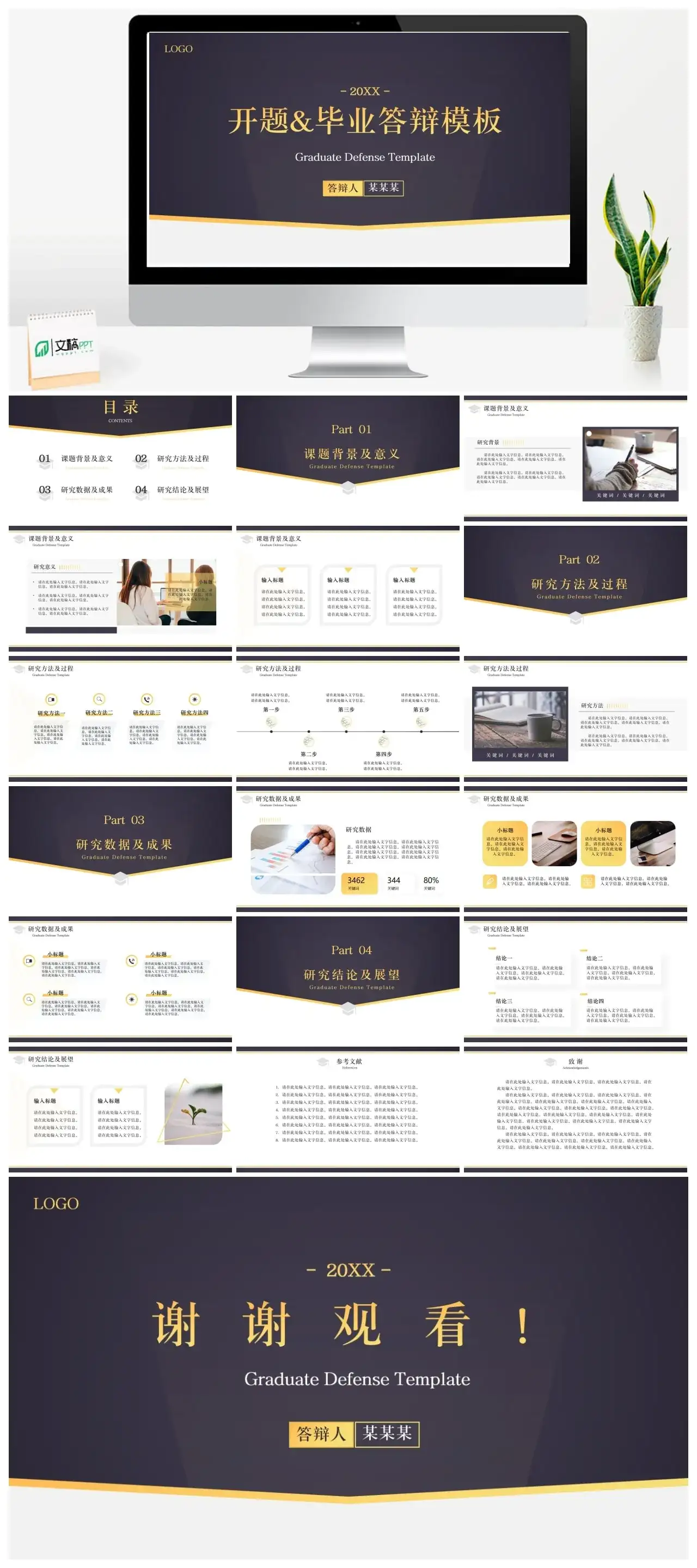 金色开题毕业答辩模板PPT