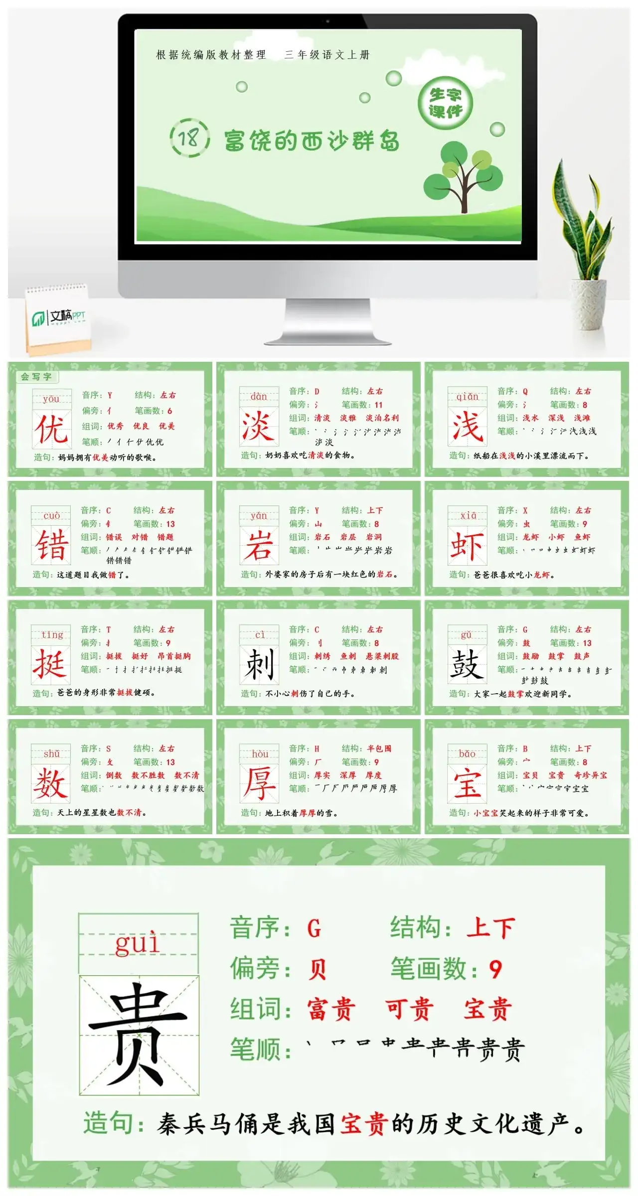 三年级上册课件生字课件（生字课件）18.富饶的西沙群岛