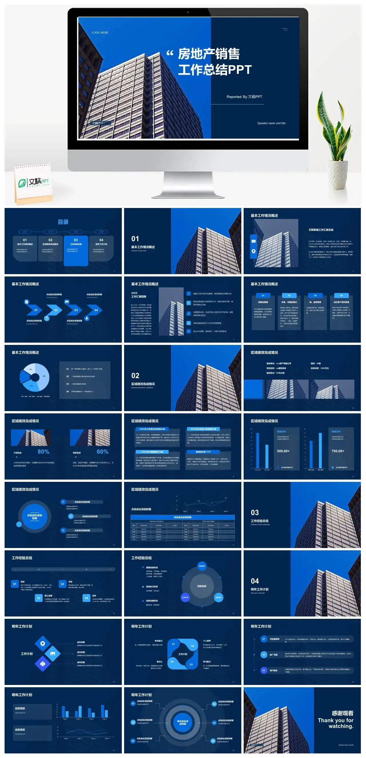 城市商务房地产销售数据分析工作总结PPT模板