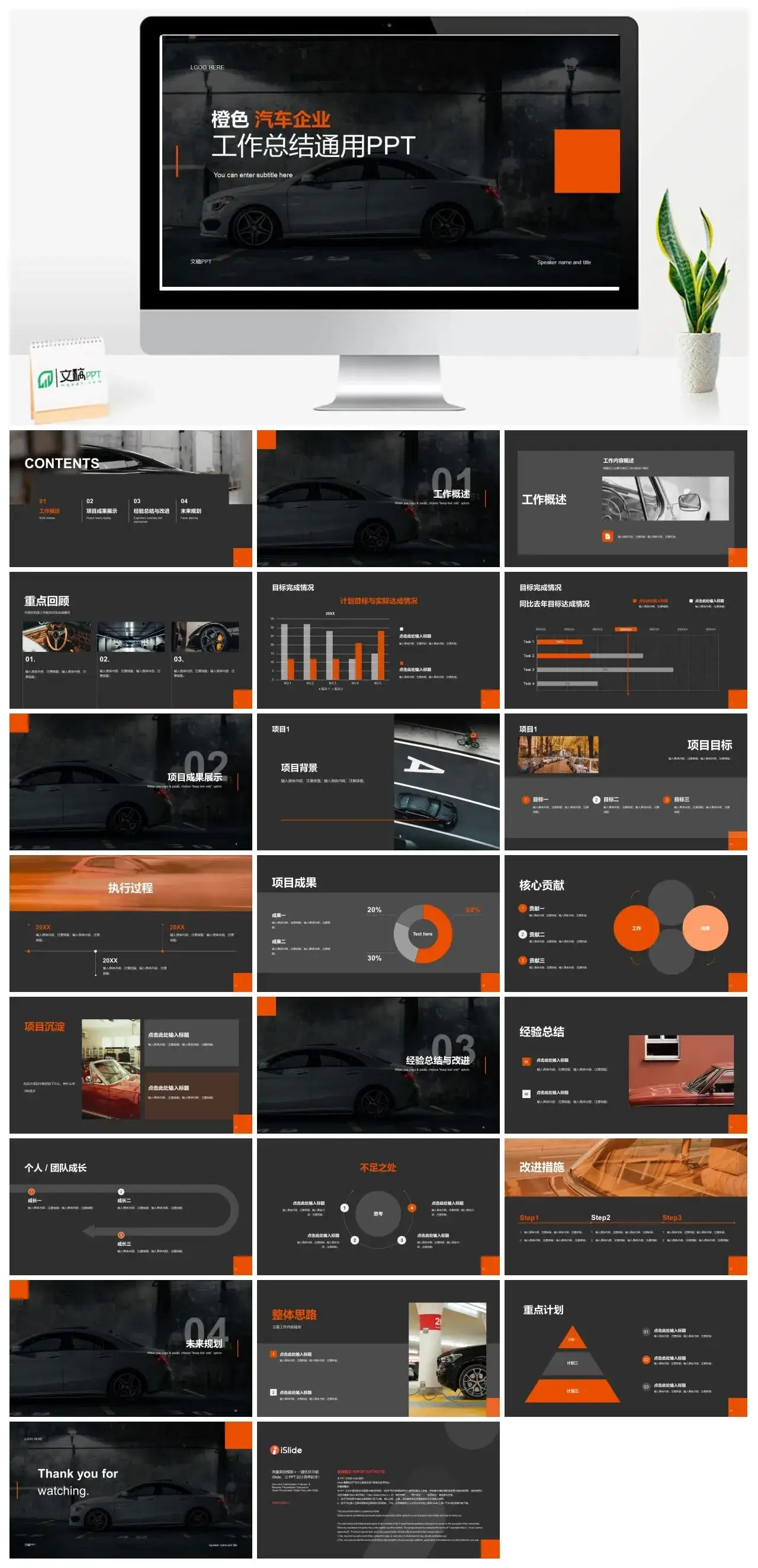 橙黑色现代新能源汽车企业产品介绍发布工作总结PPT模板