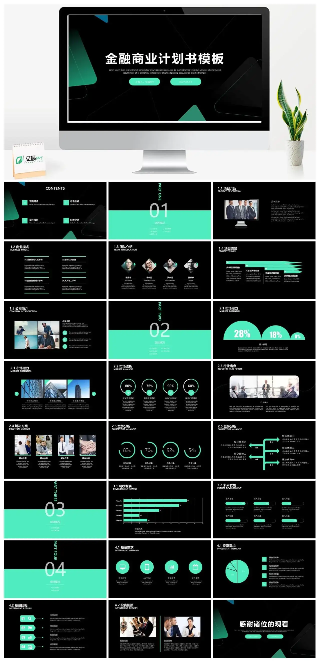 黑色商务风公司团队简介金融商业计划书PPT模板