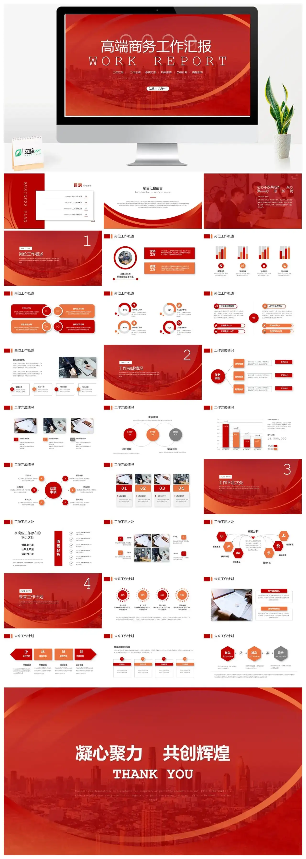 红色高端商务工作汇报项目季度报告计划总结PPT模板