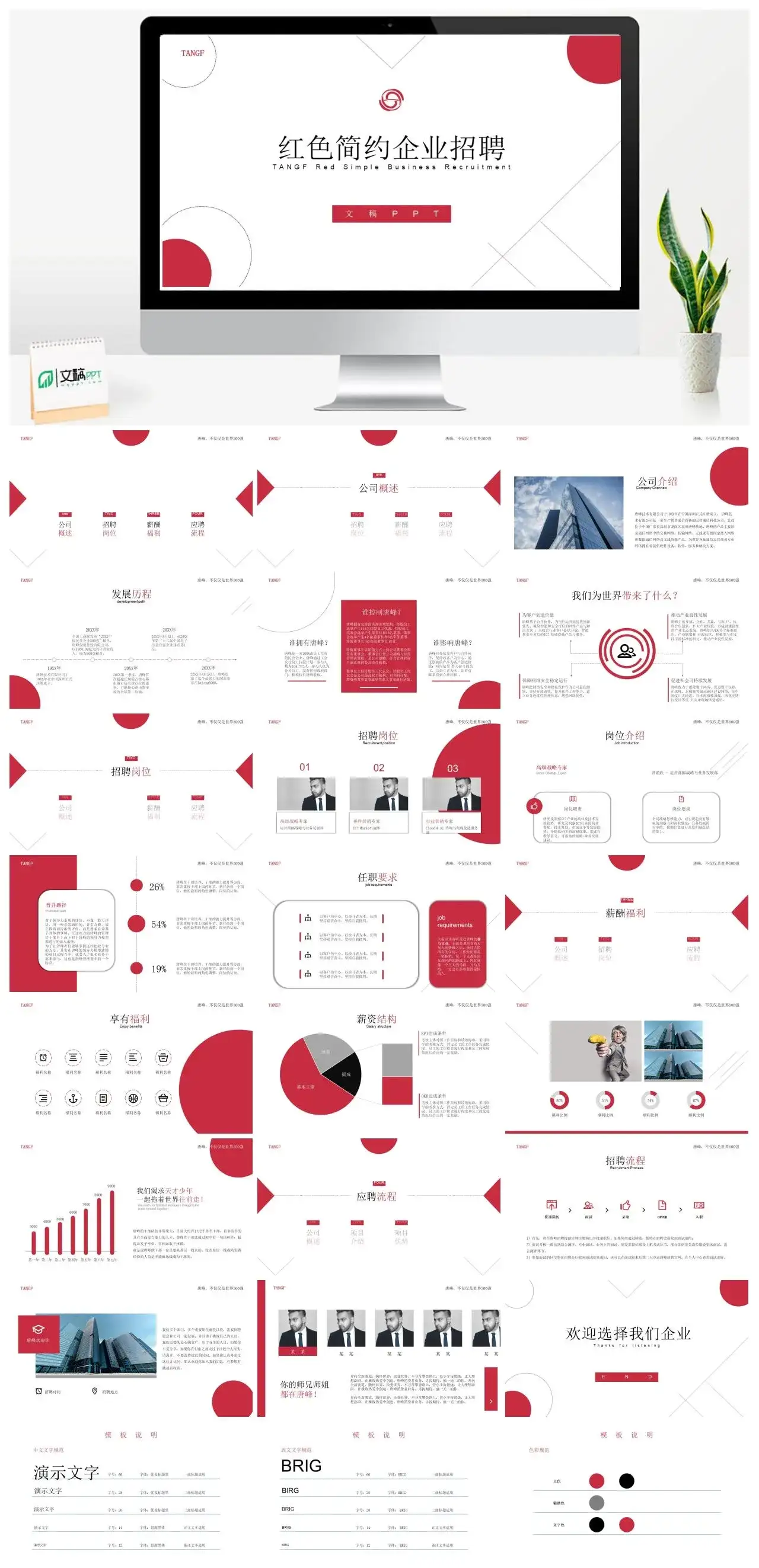 红色简约企业人才招聘校招宣传通用PPT模板