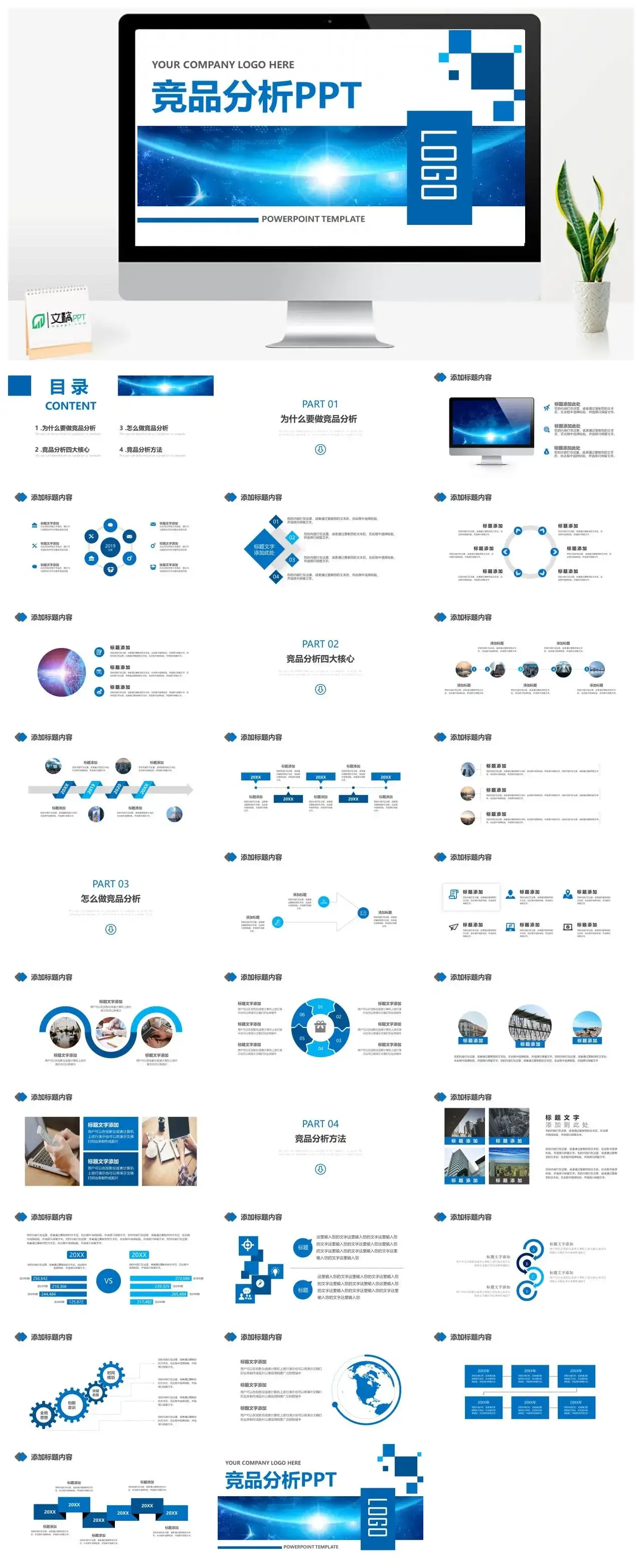 蓝色大气互联网科技风产品竞品分析报告PPT模板