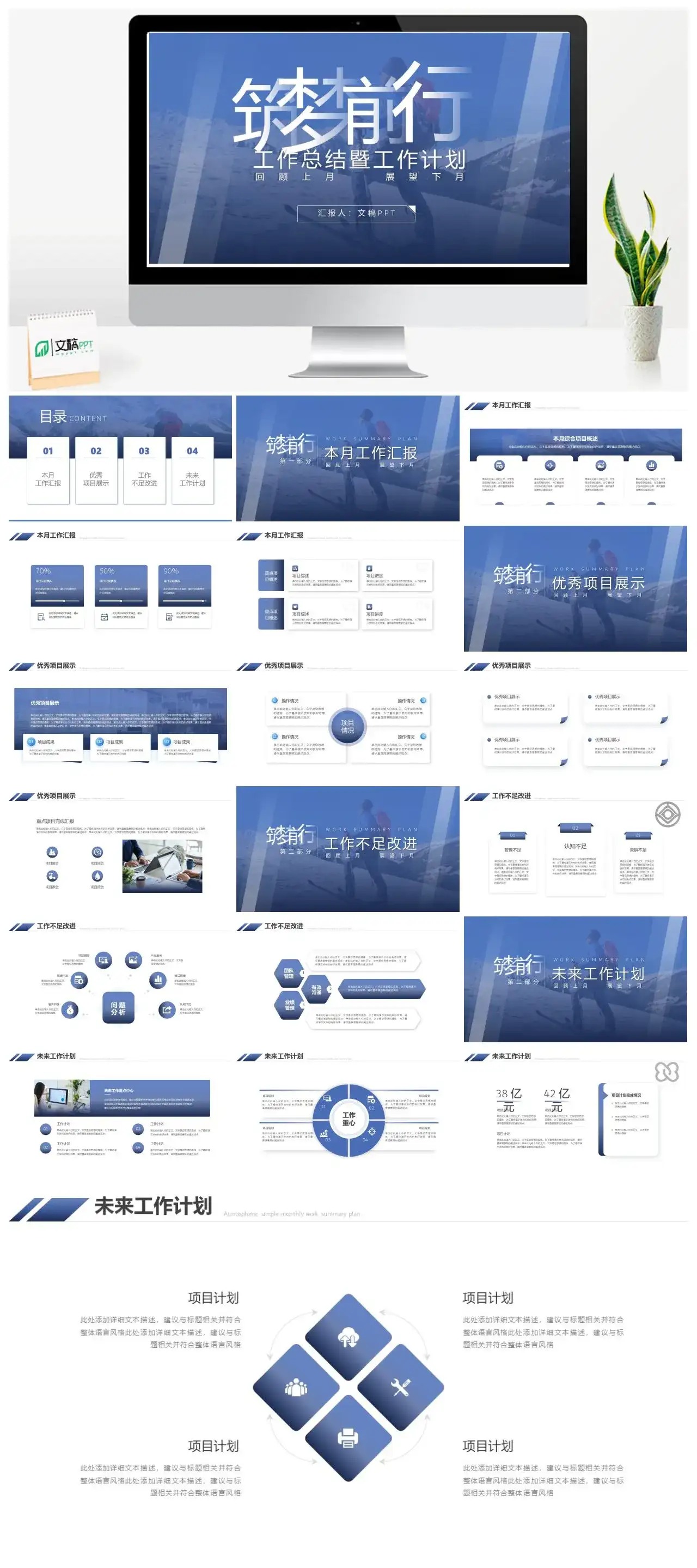 蓝色大气商务风工作职位晋升述职报告PPT模板