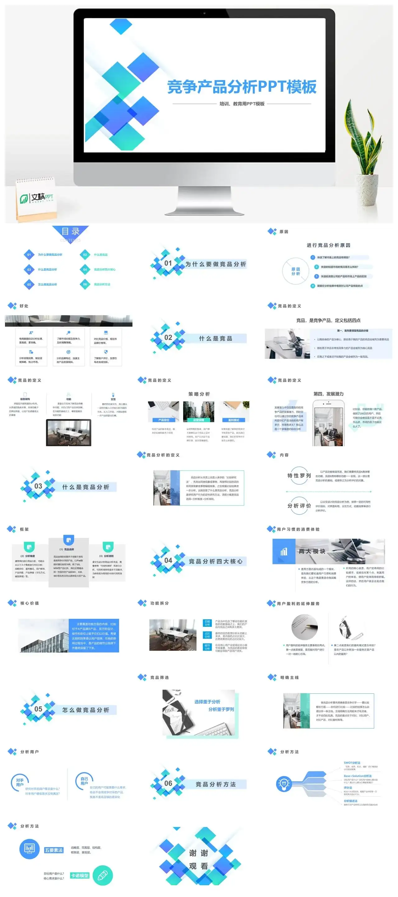 蓝色简洁产品竞品数据分析工作汇报PPT模板