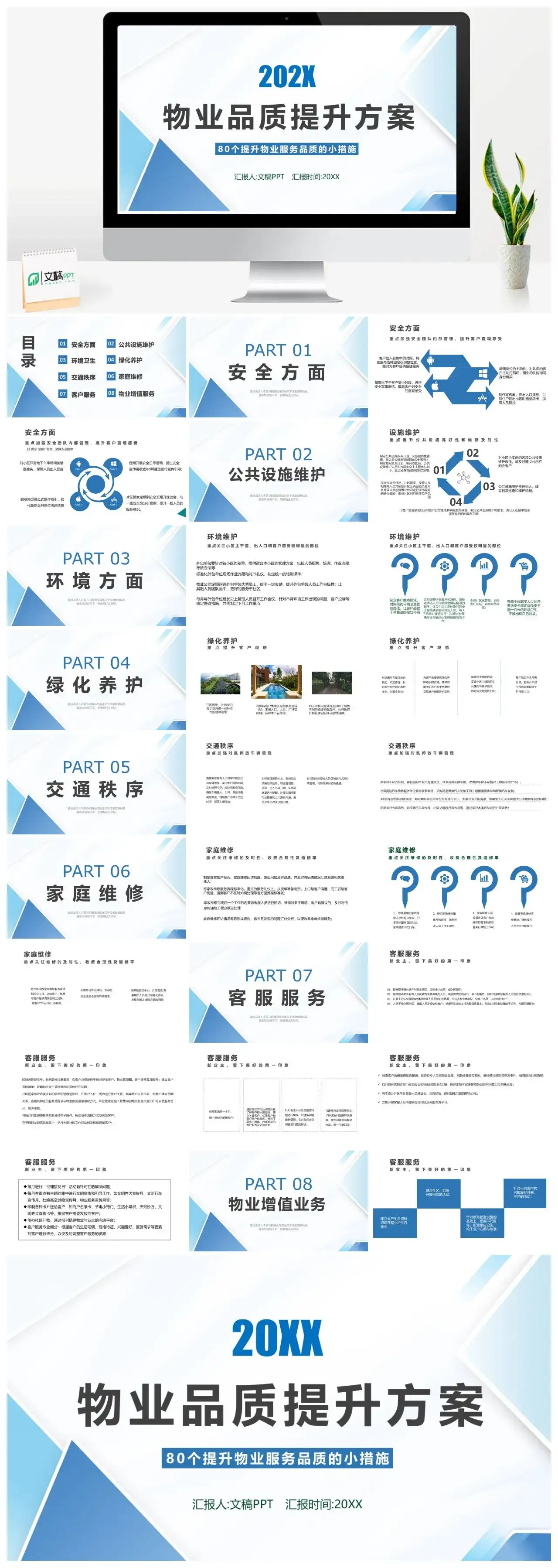 蓝色简洁物业服务品质提升计划方案PPT模板