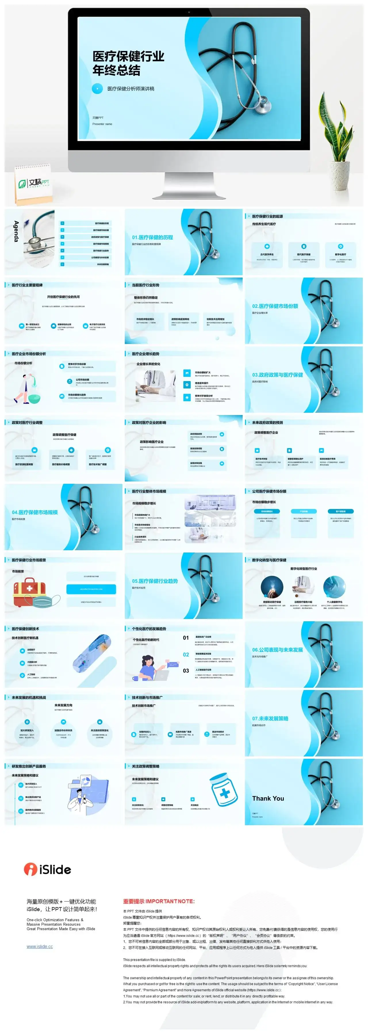 蓝色商务现代医疗保健行业年终总结经验分享PPT模板