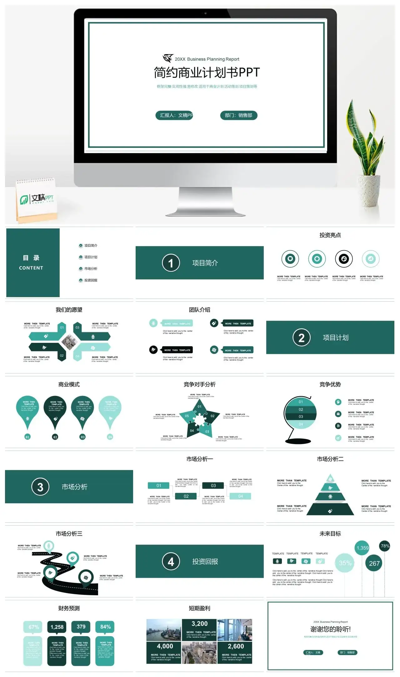 墨绿色简约项目立项报告商业计划书PPT模板