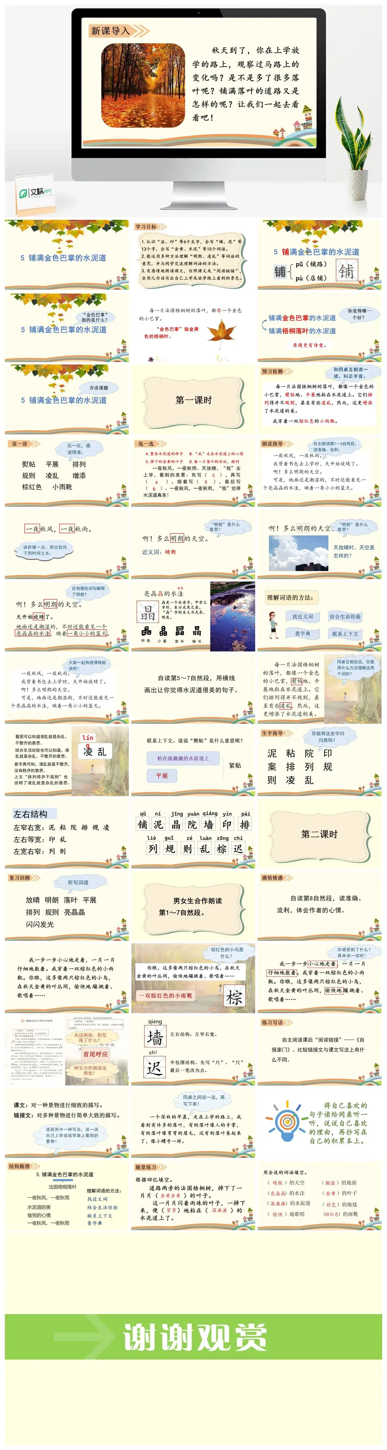 三年级语文课件课件三第二单元5.铺满金色巴掌的水泥道