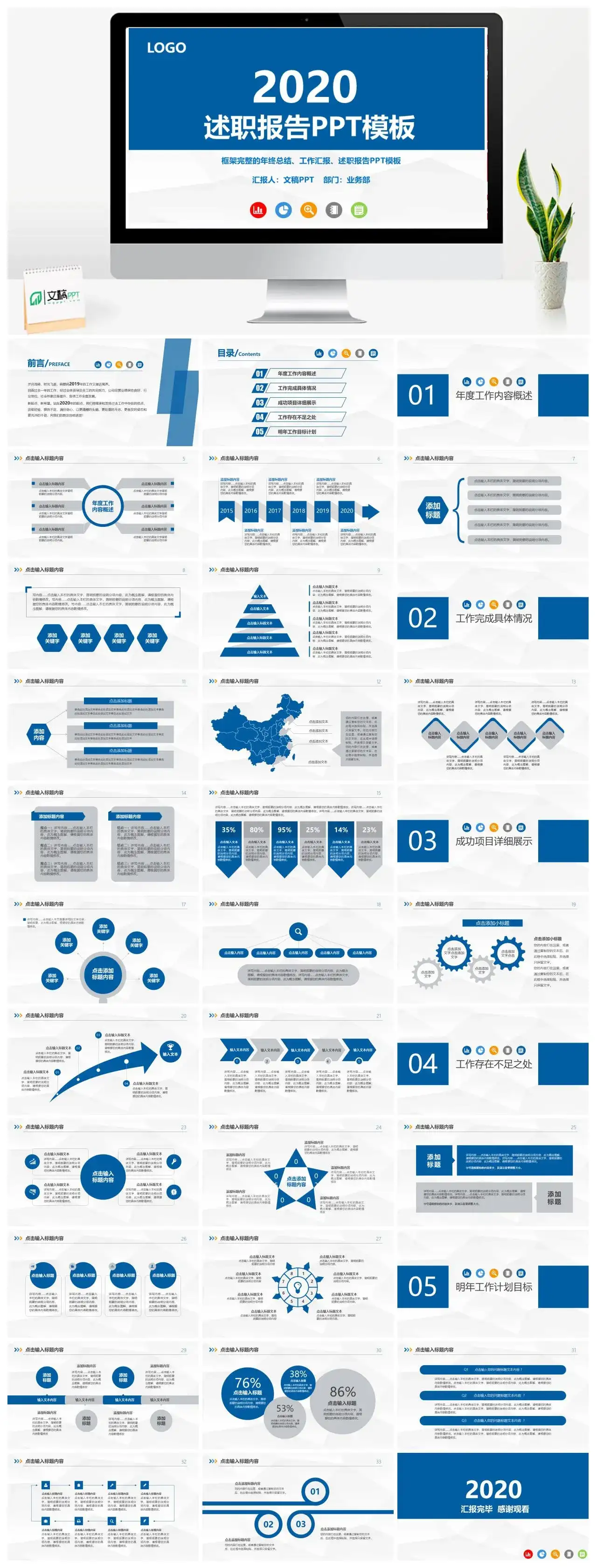 蓝色简约述职工作汇报PPT模板_免费下载
