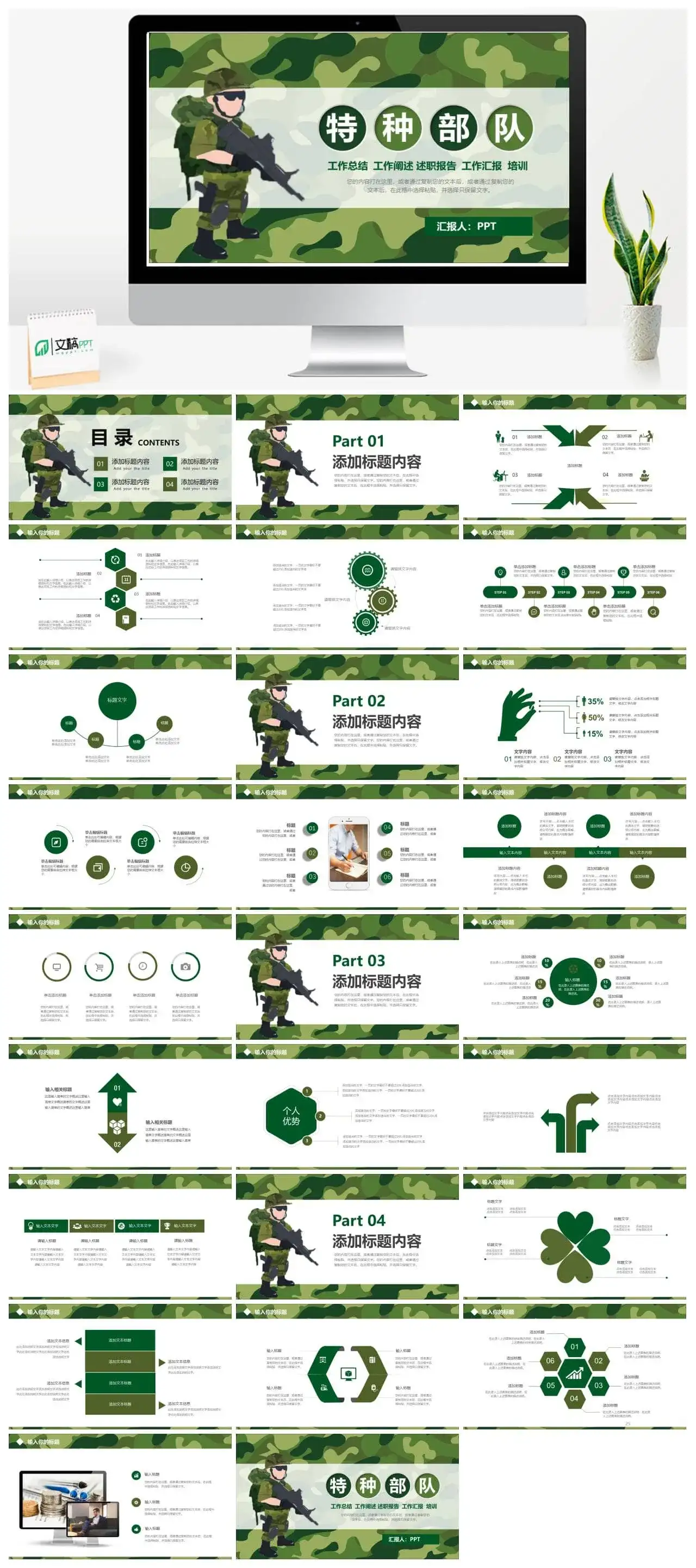 特种部队工作汇报人员培训PPT模板_免费下载