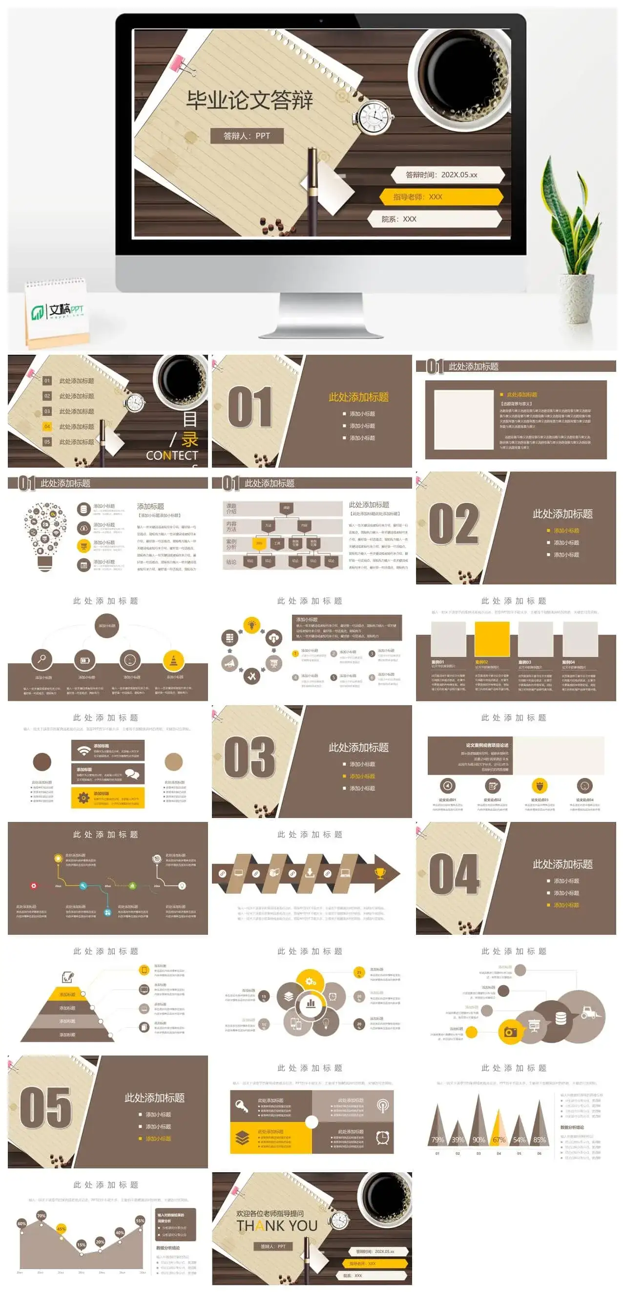 咖啡背景创意设计毕业论文答辩PPT模板