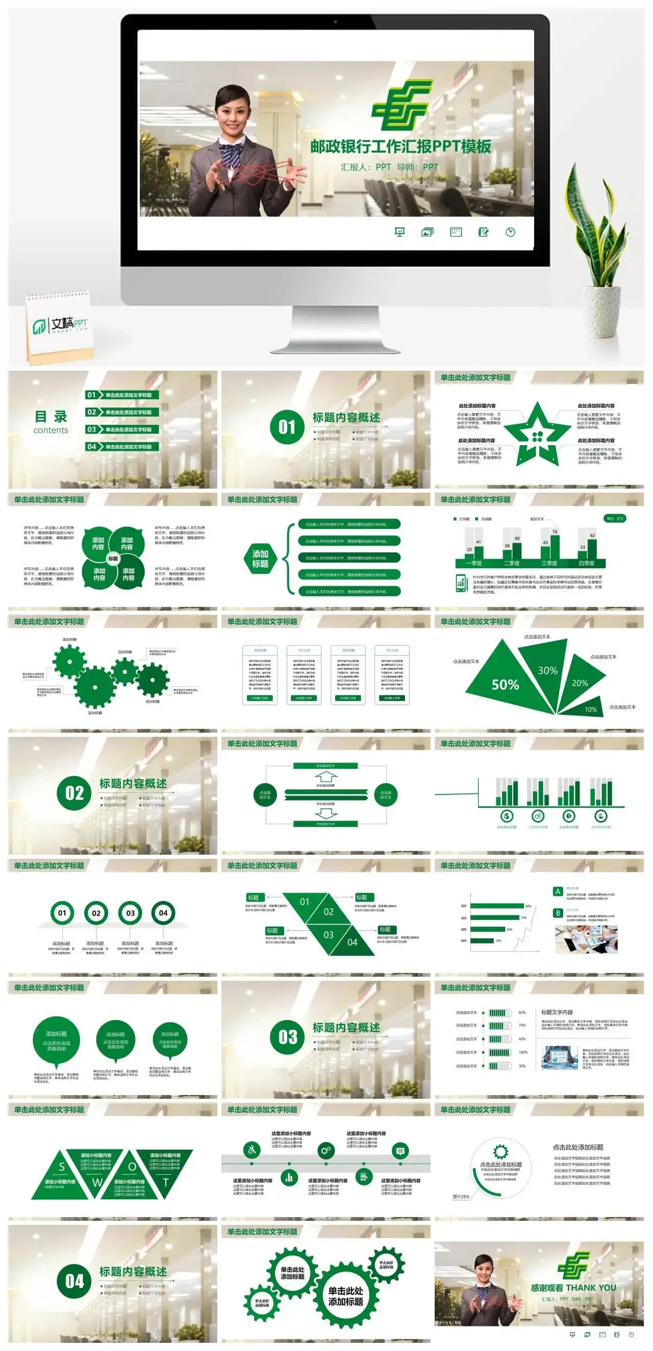中国邮政储蓄银行工作汇报总结报告PPT模板_免费下载