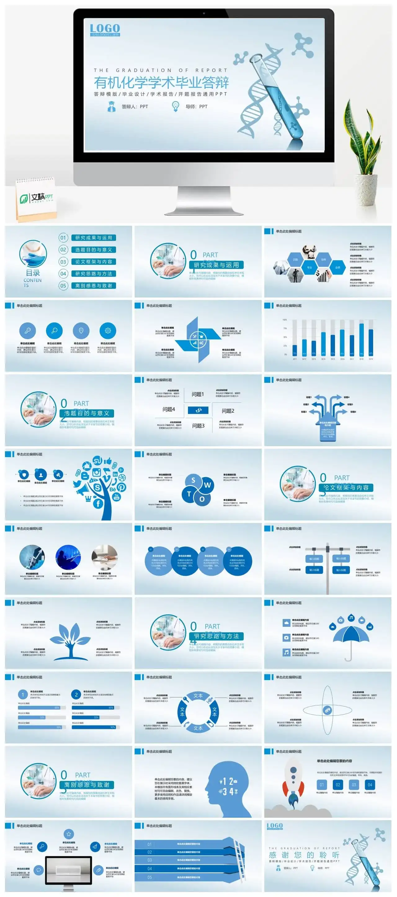 有机化学学术毕业答辩开题报告通用PPT模板
