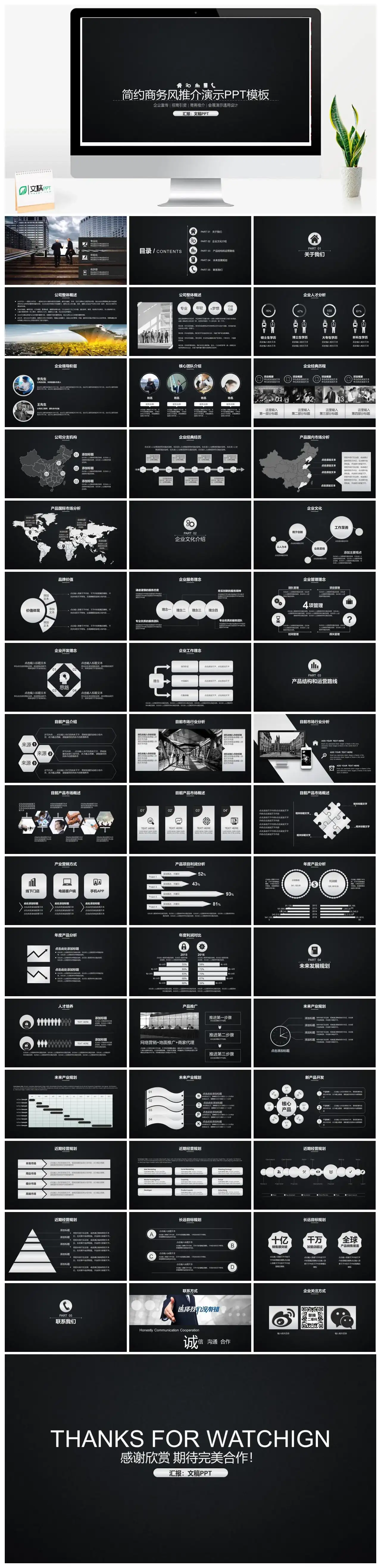 黑底简约商务风招商引资企业宣传PPT模板_免费下载
