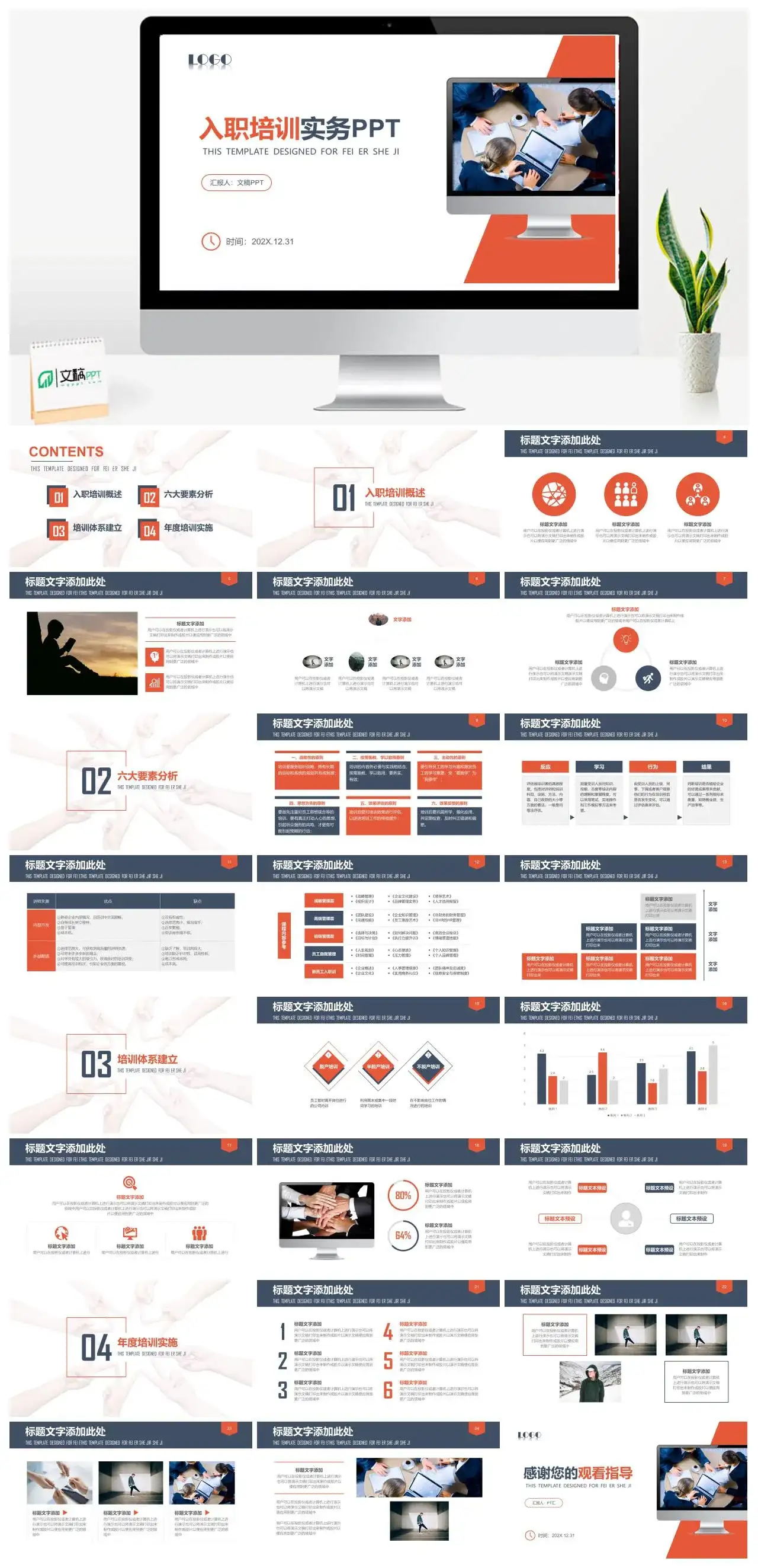 红色扁平化员工入职培训实务PPT模板